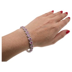 Pink Heart Sapphire and Diamond White Gold Tennis Bracelet