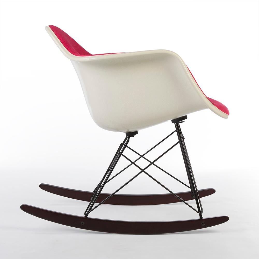 Mid-Century Modern Pink Herman Miller Original Eames Upholstered RAR Rocking Arm Shell Chair For Sale