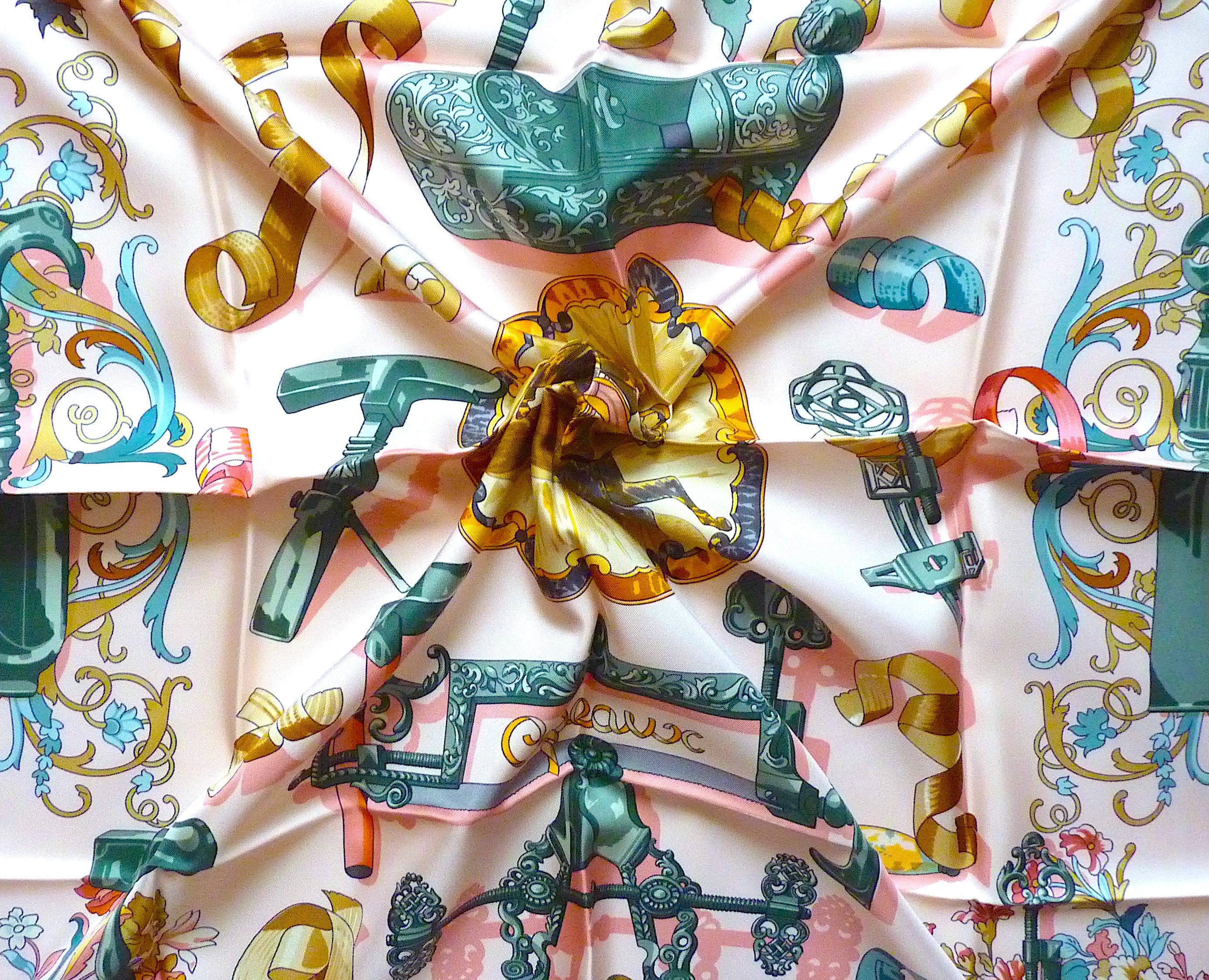 Women's Pink HERMES Scarf Copeaux by Caty Latham, Issued in 1998 For Sale