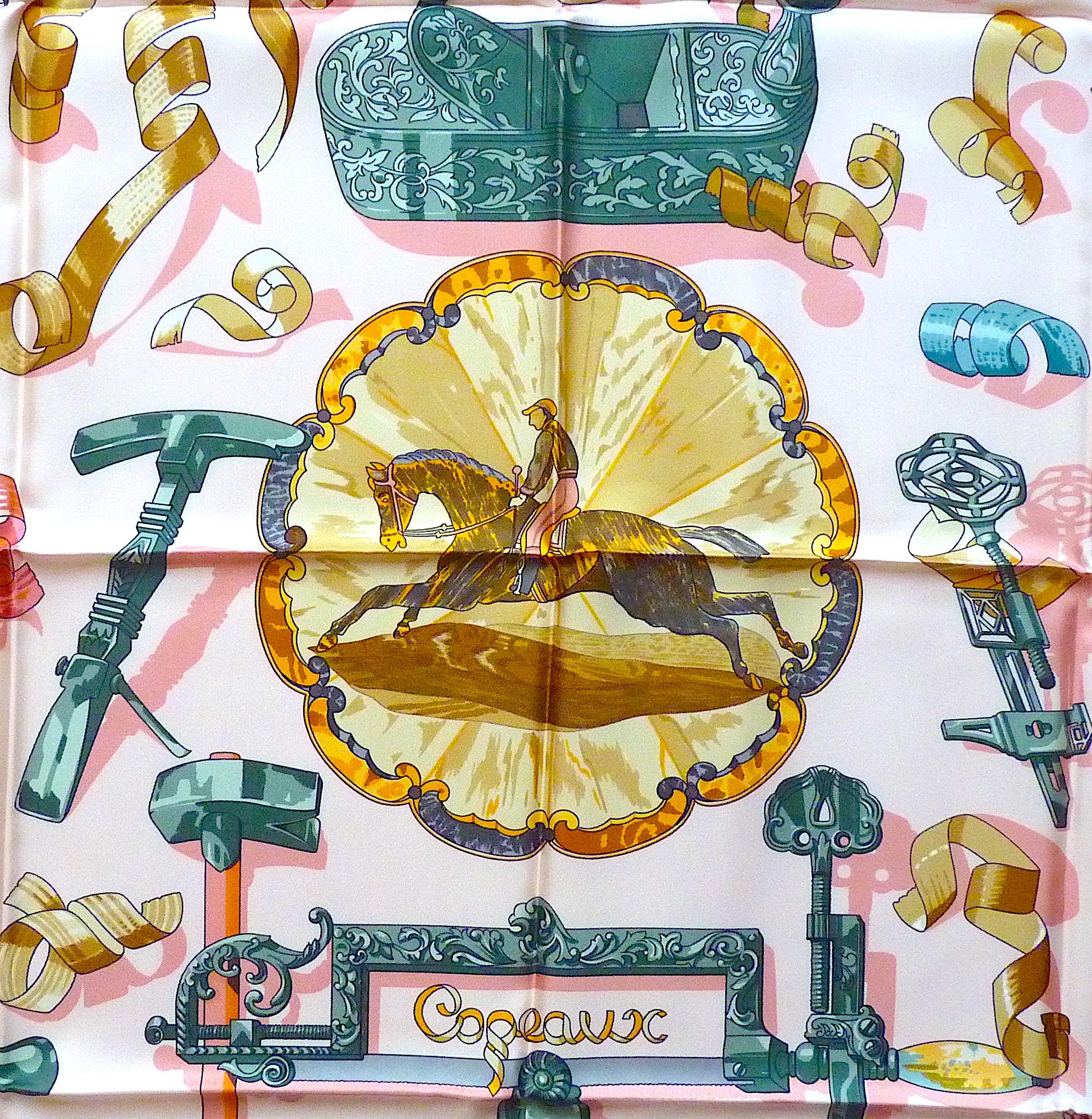 Pink HERMES Scarf Copeaux by Caty Latham, Issued in 1998 For Sale 1