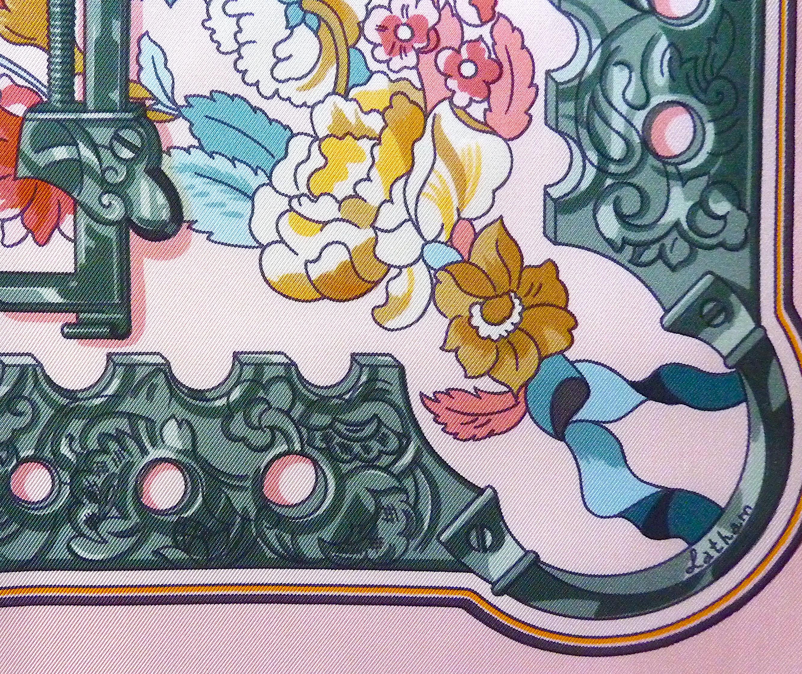 Pink HERMES Scarf Copeaux by Caty Latham, Issued in 1998 For Sale 3