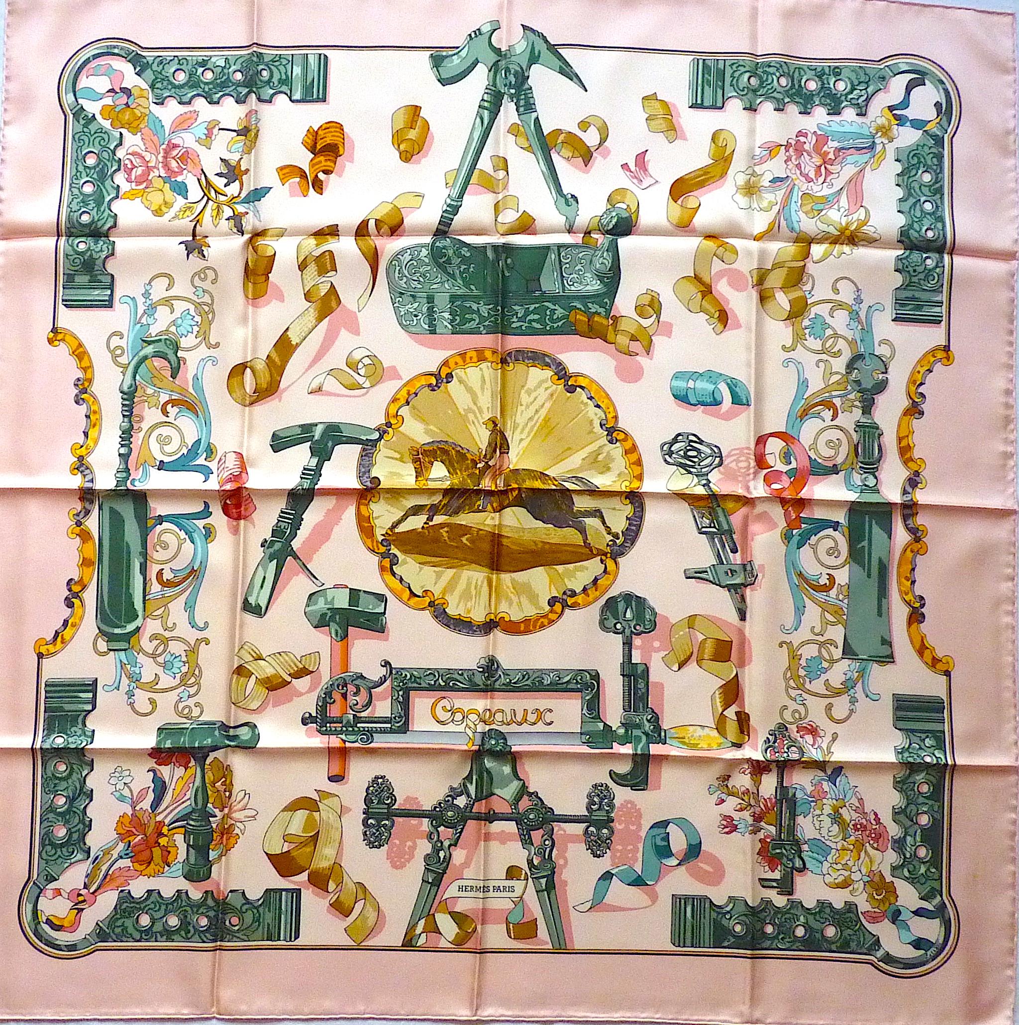 Pink HERMES Scarf Copeaux by Caty Latham, Issued in 1998 For Sale 4