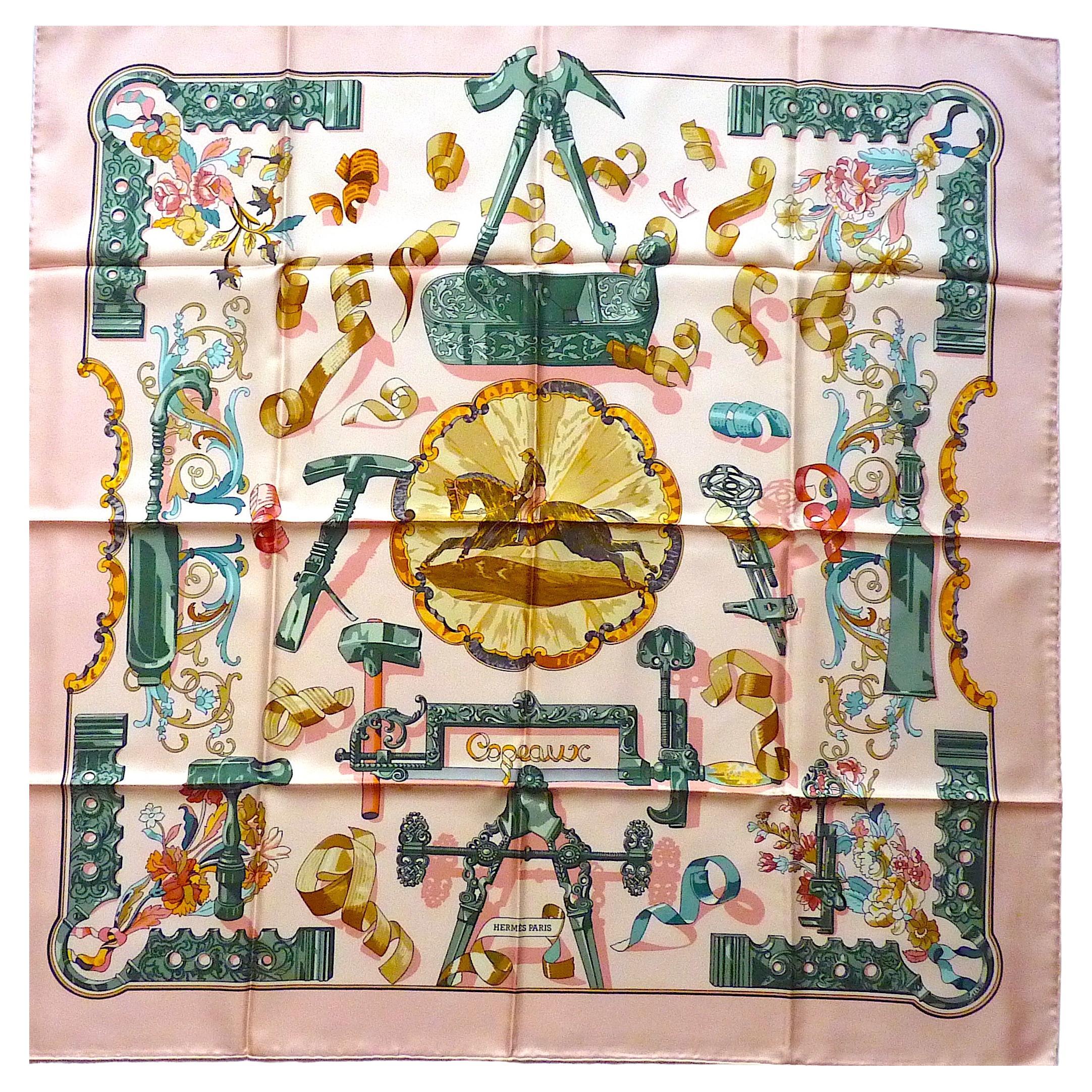 Pink HERMES Scarf Copeaux by Caty Latham, Issued in 1998 For Sale