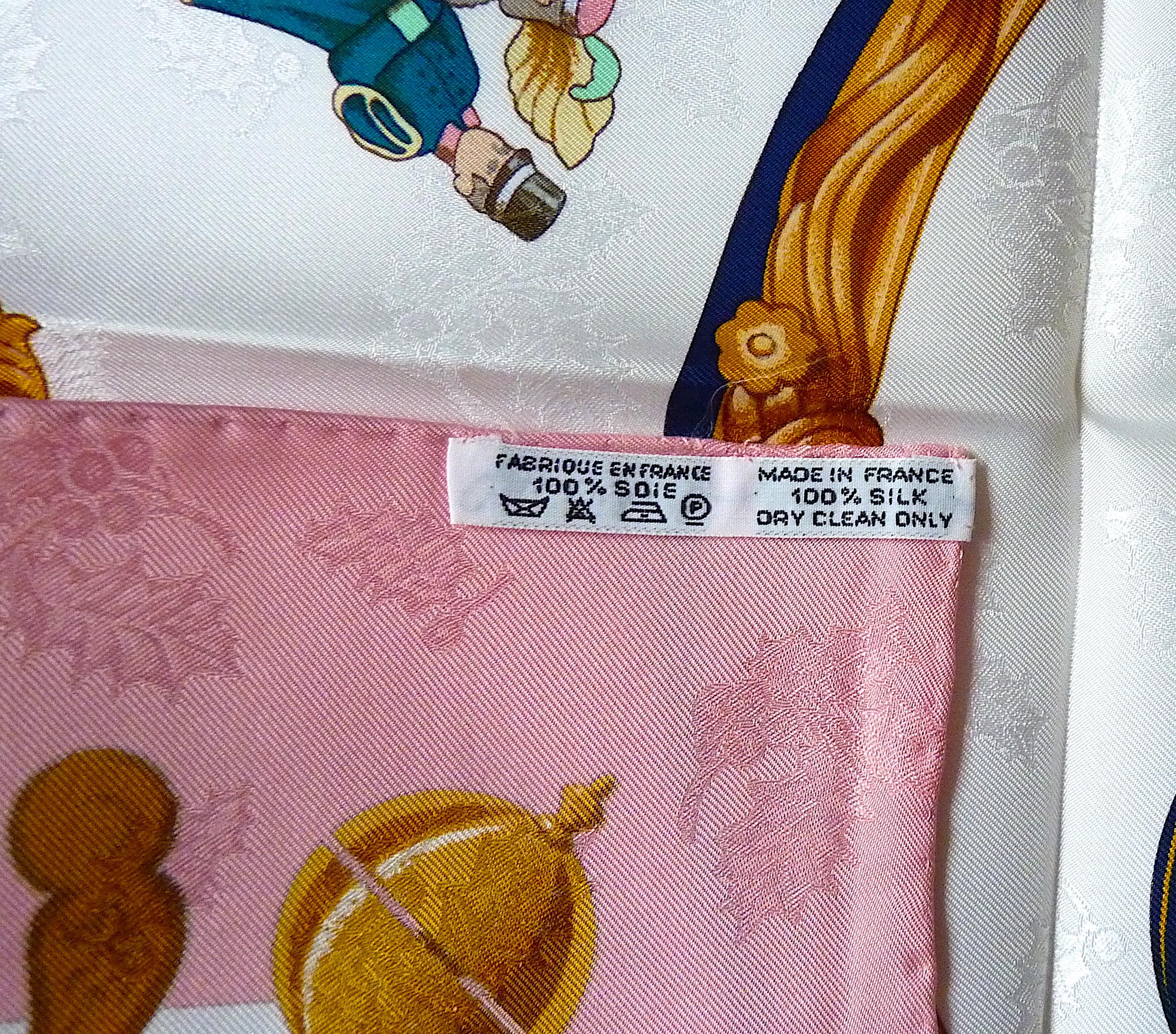 Pink Hermes Silk Scarf Plumes et Grelots NIB with Complete Packaging, 1990's 1