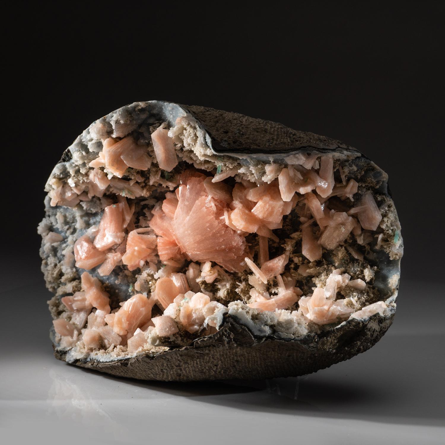 18th Century and Earlier Pink Heulandite with Stilbite on Chalcedony Matrix from Maharashtra, India For Sale