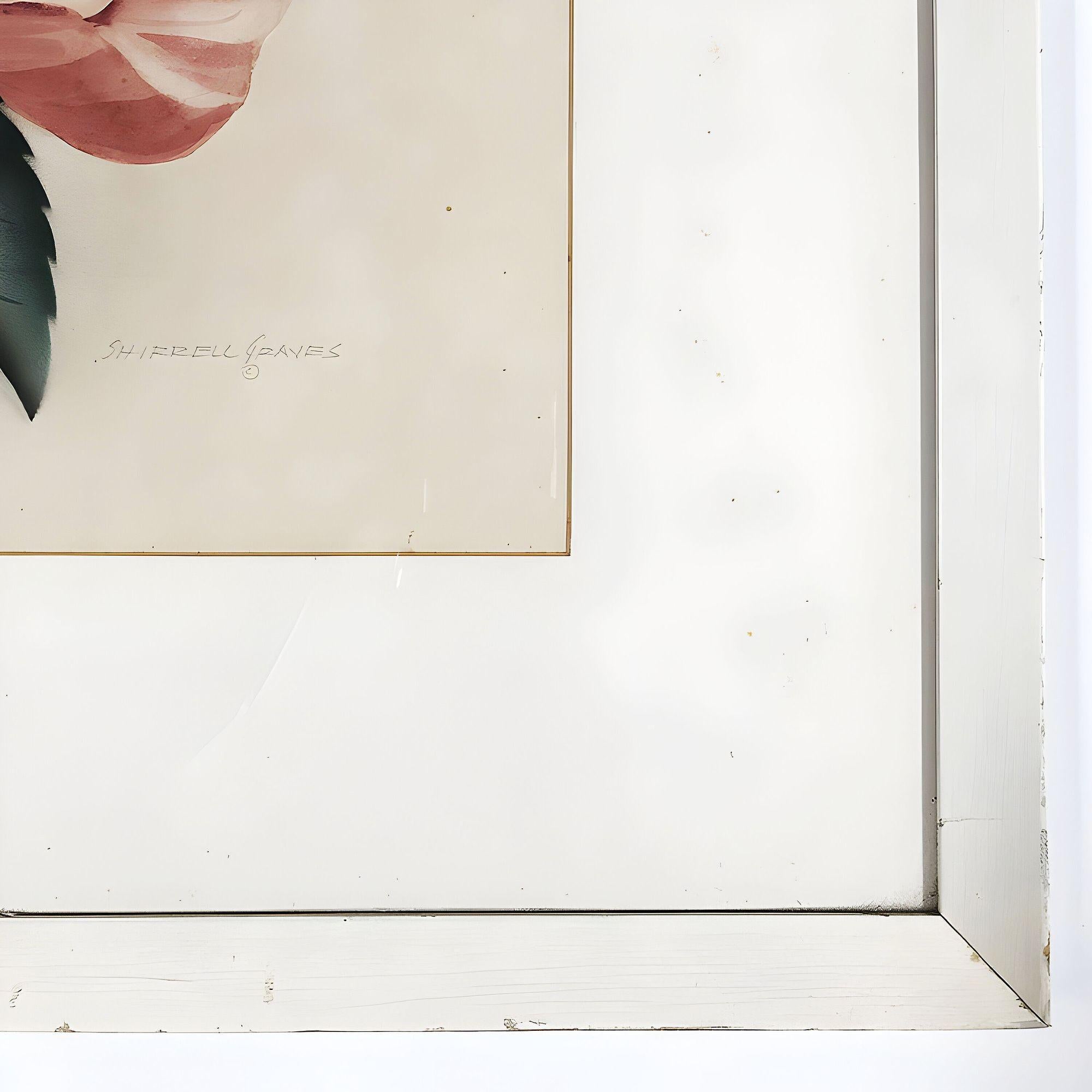 Rosa Hibiskus, Aquarellgemälde auf Papier, signiert von Shirrell Graves, gerahmt (amerikanisch) im Angebot