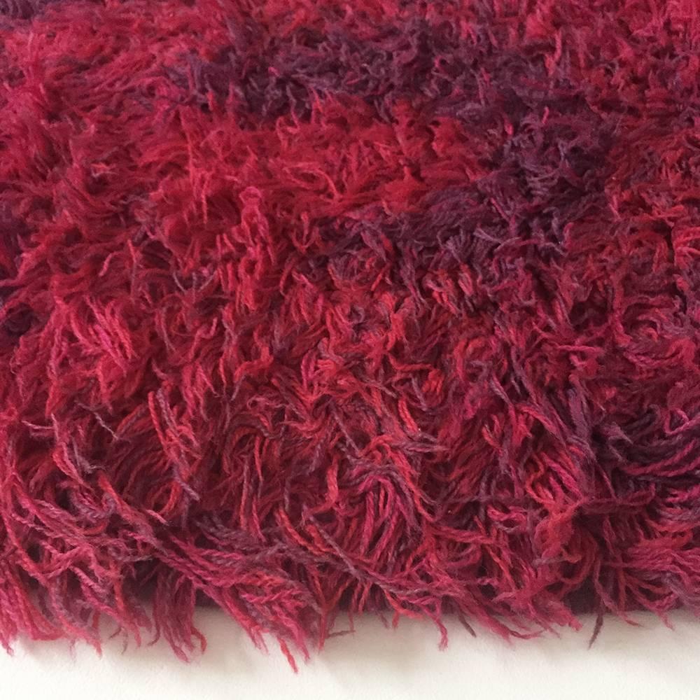 Wool Pink High Pile Pop Art Danish Rya Shag Rug by Lyng Taepper, 1970s