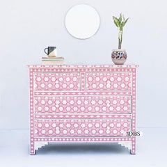 Pink Honeycomb Floral Bone Inlay Four-Drawer Dresser by House of Jaipur