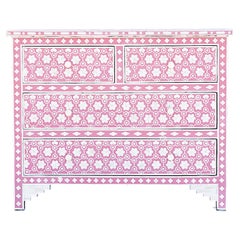 Pink Honeycomb Floral Bone Inlay Four-Drawer Dresser by House of Jaipur