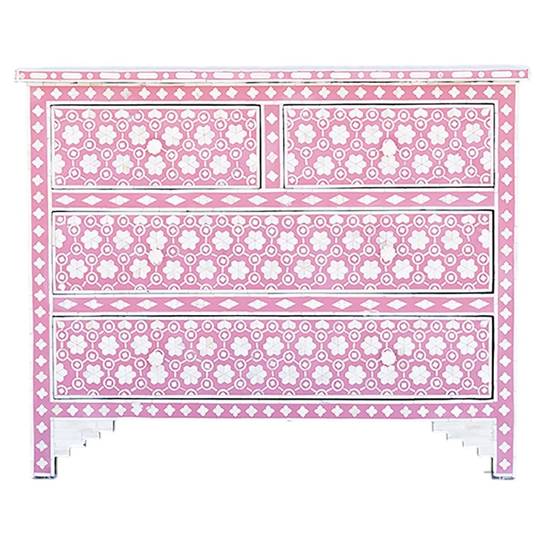 pink bone inlay dresser Pink Colored Bone Inlay Marrakech Chest Of 4 Drawer