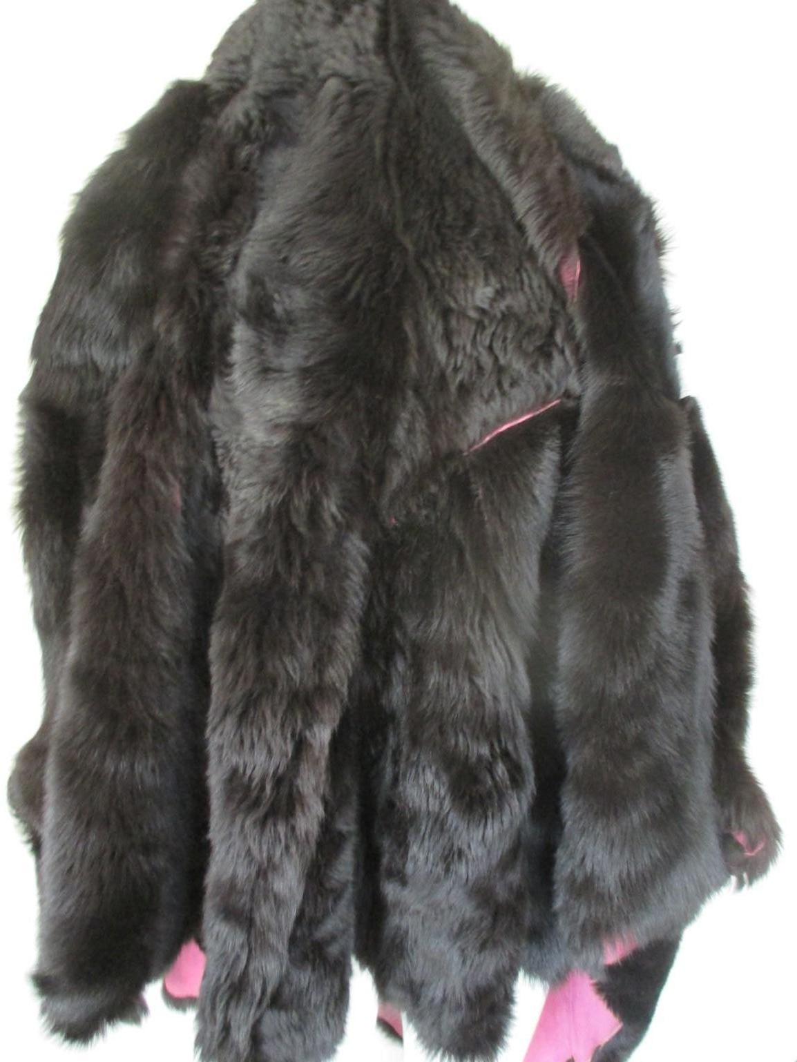Women's or Men's Pink Hooded Soft Suede Tuscany Lamb Shearling Fur Cape