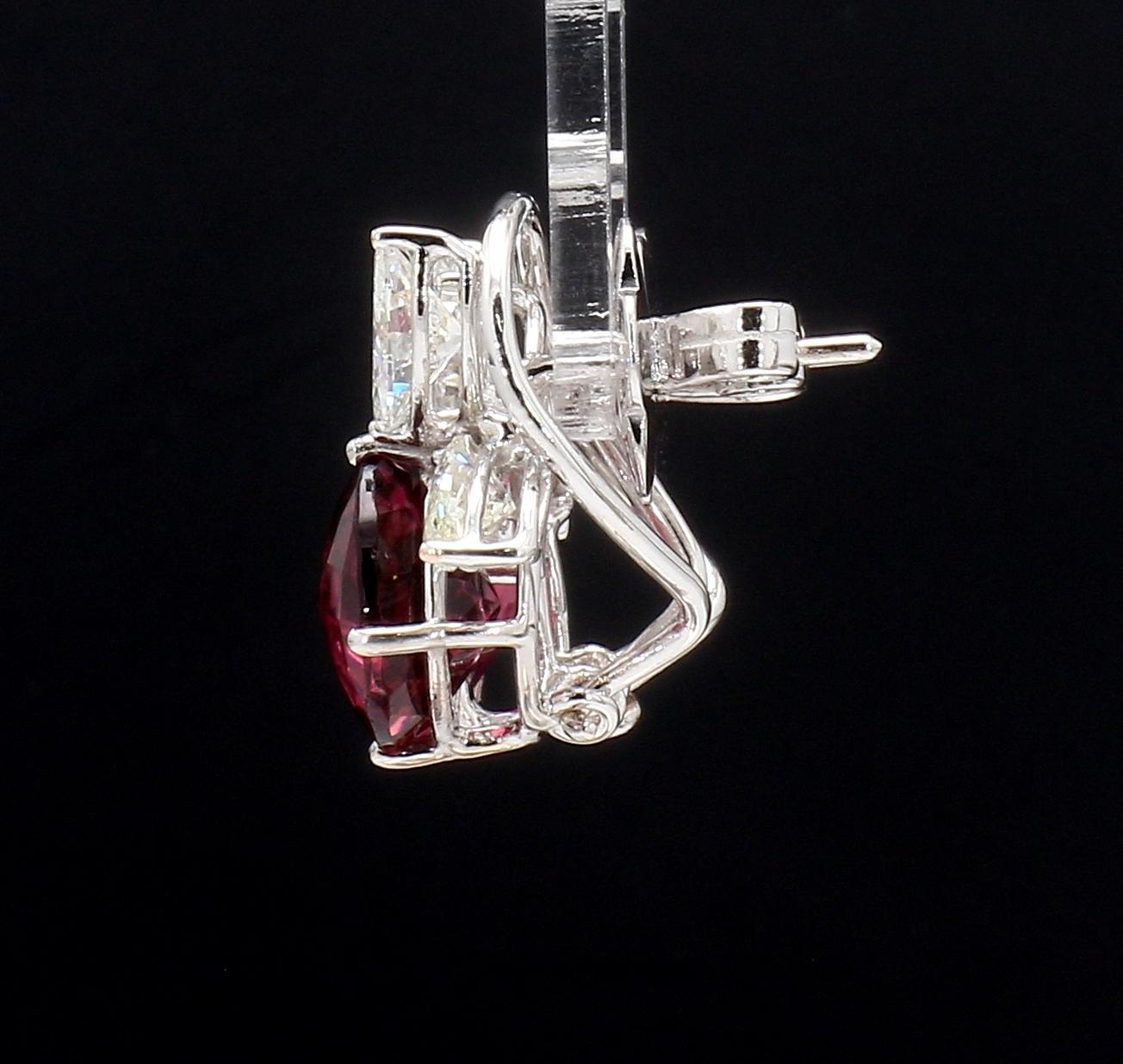 Marquise Cut 3Ct Marquise Diamonds with Pink Tourmaline Earrings in White Gold Hallmarked