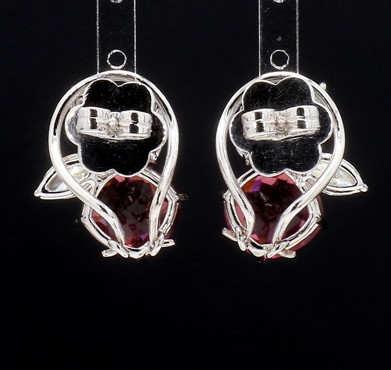 3Ct Marquise Diamonds with Pink Tourmaline Earrings in White Gold Hallmarked In New Condition In New York, NY