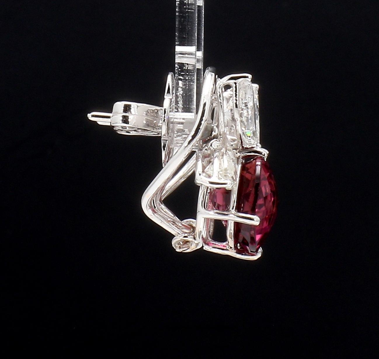 Women's or Men's 10.03 Carat Natural Marquise Diamonds and Pink Tourmaline Earrings in White Gold For Sale
