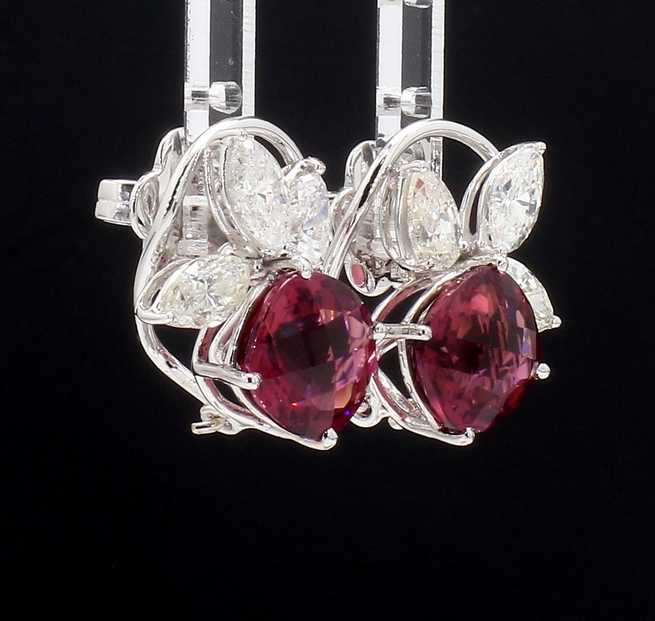 3Ct Marquise Diamonds with Pink Tourmaline Earrings in White Gold Hallmarked 1