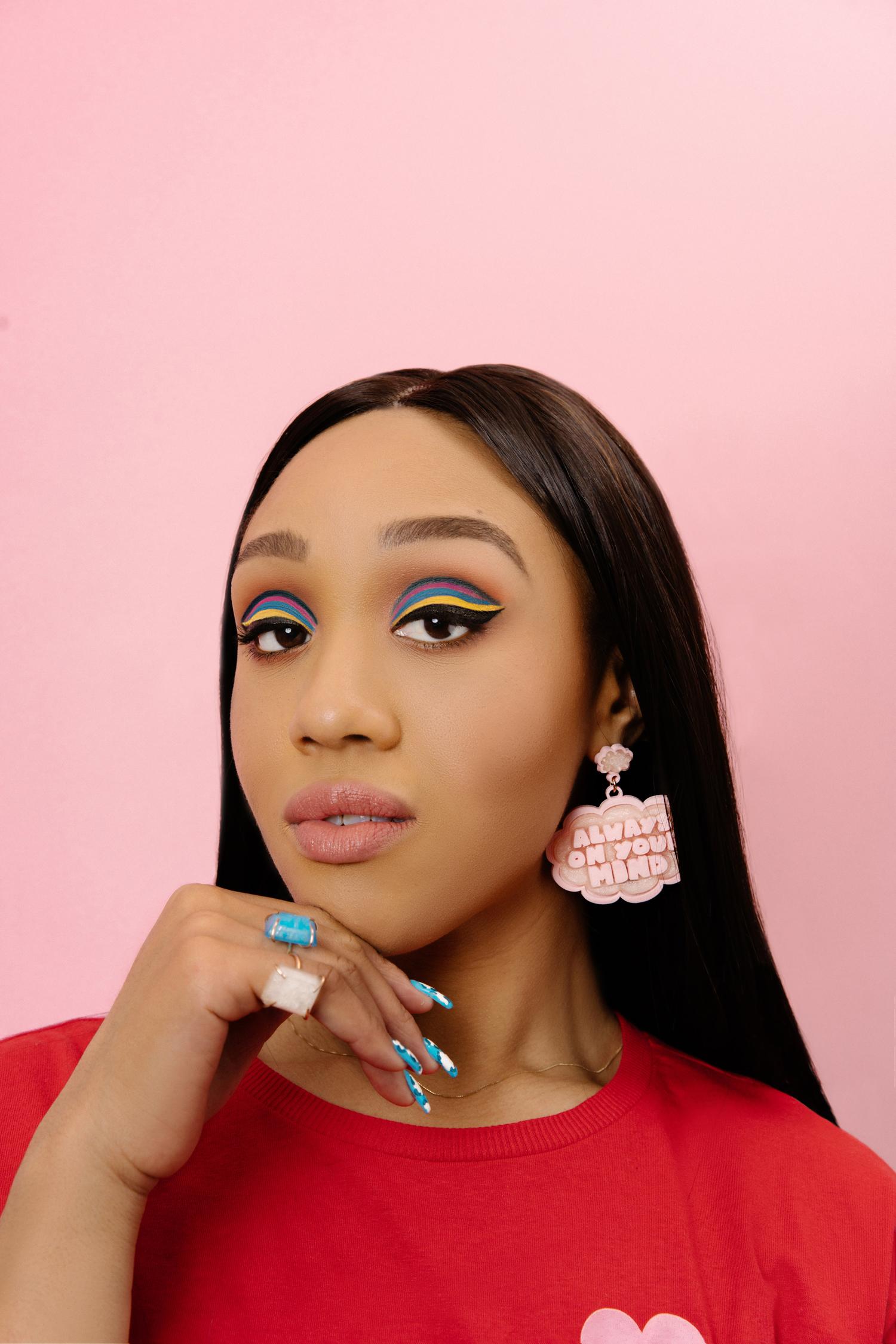 Pink I KNOW Hand-made Earrings by Dominque Renée In New Condition For Sale In Brooklyn, NY