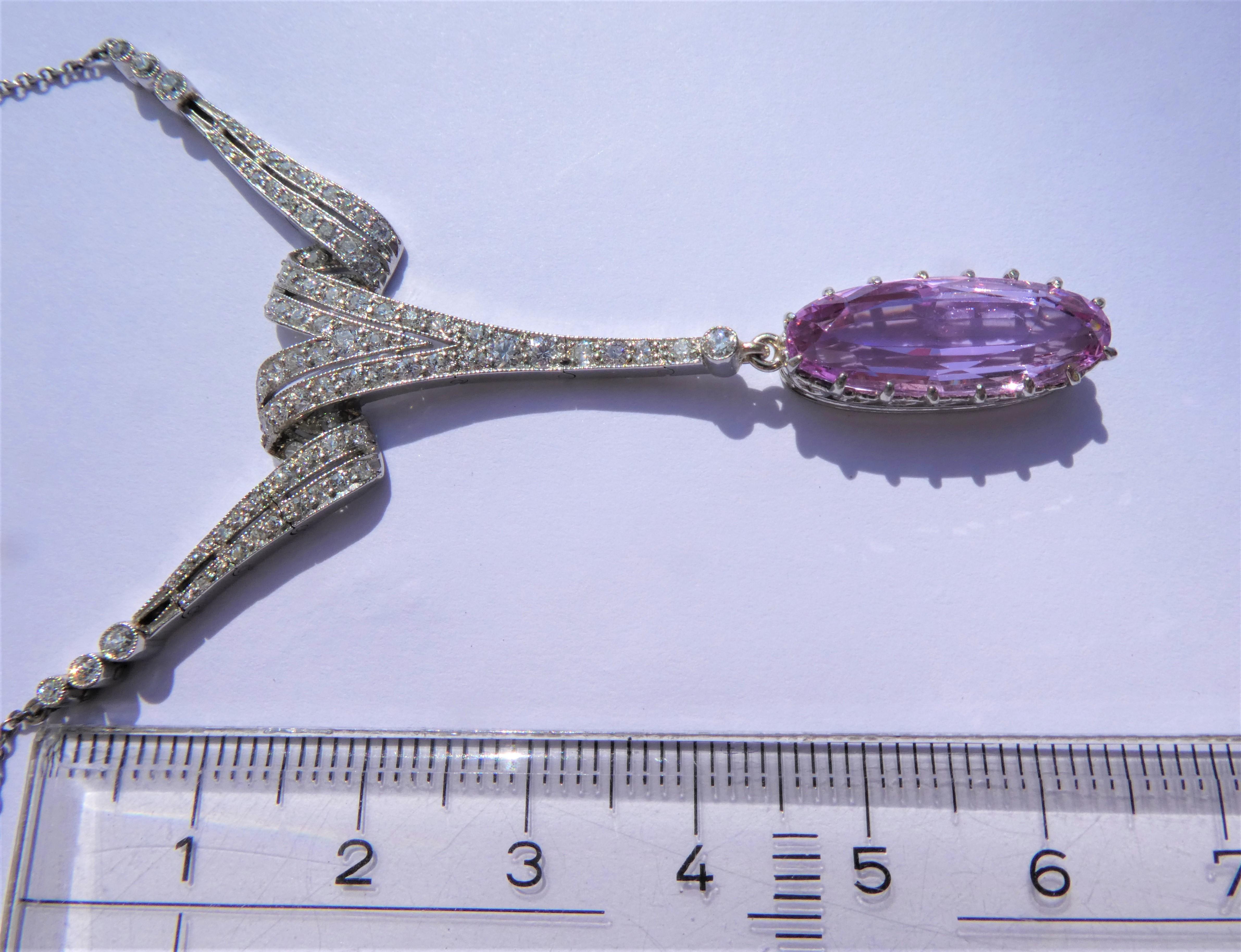 Pink Imperial Precious Topas Diamond Art Deco Platinum Necklace For Sale 7