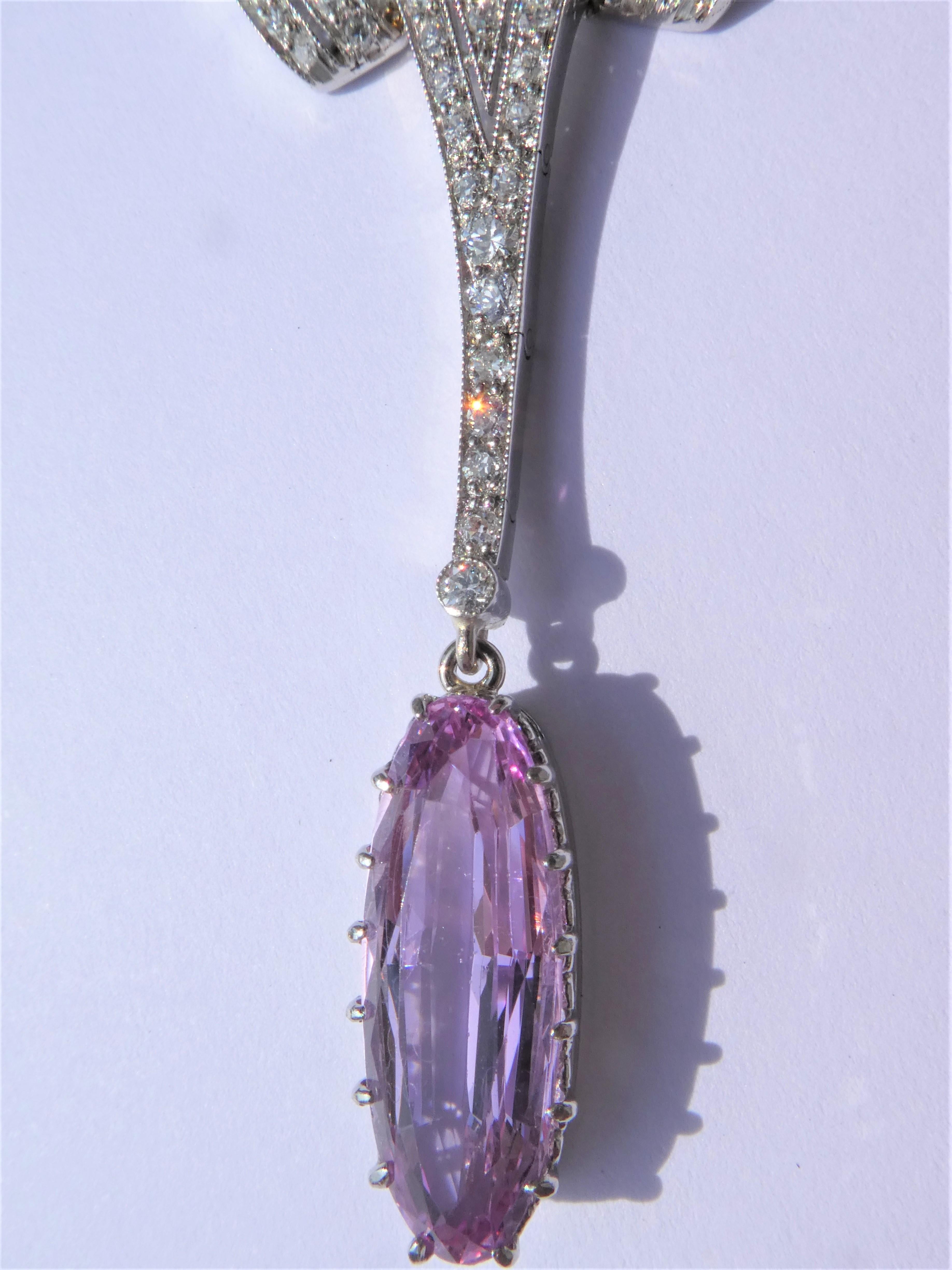 Women's Pink Imperial Precious Topas Diamond Art Deco Platinum Necklace For Sale