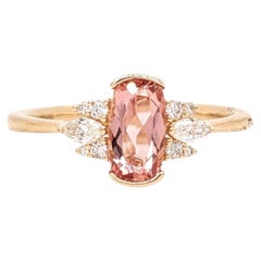Pink Imperial Topaz Ring w Earth Mined Diamonds in Solid 14K Yellow Gold CU 8x4