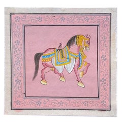 Pink Indian Folk Horse Painting Hand Painted on Silk