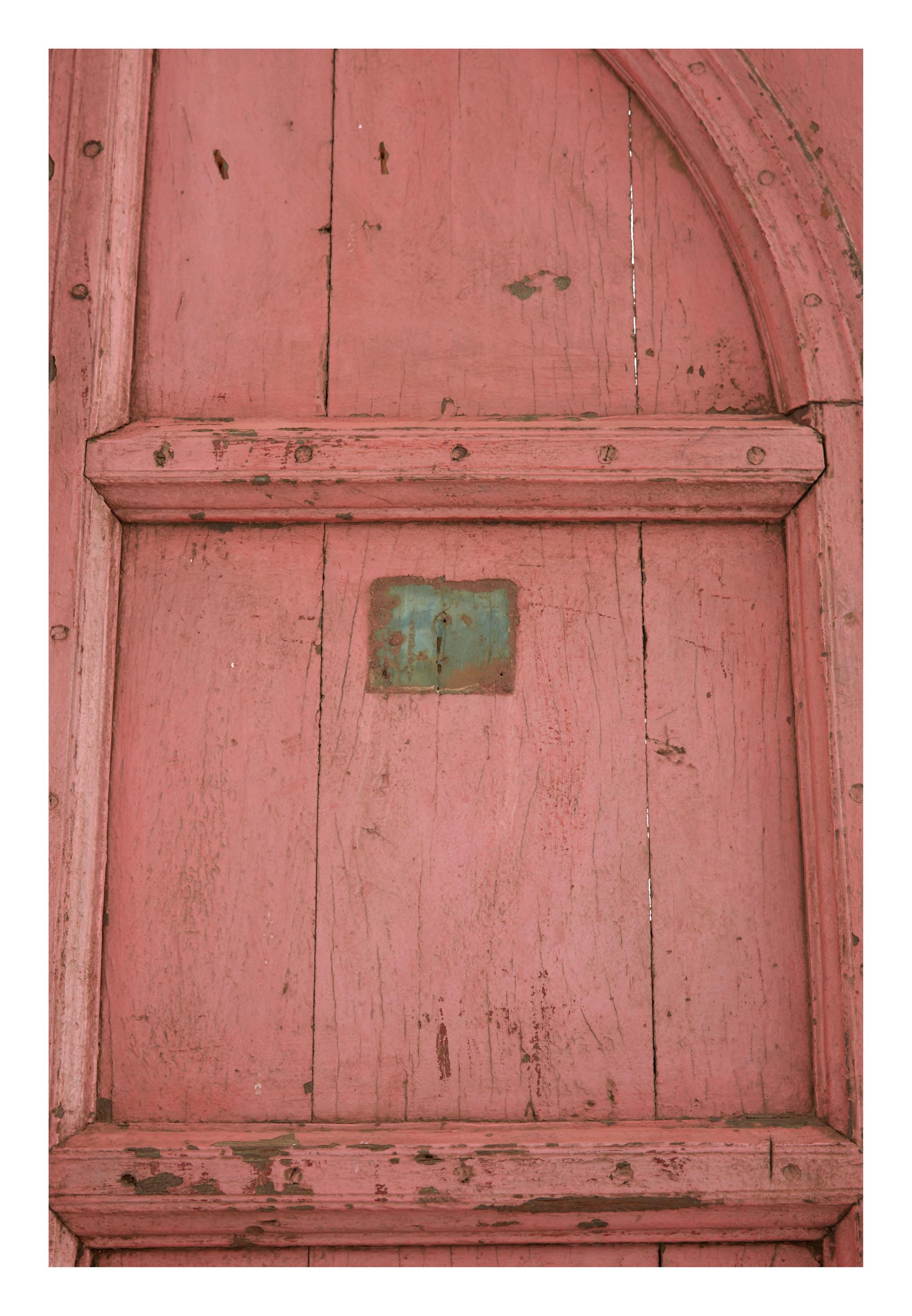 British Colonial Pink Indian Hand-Carved Wooden Doors