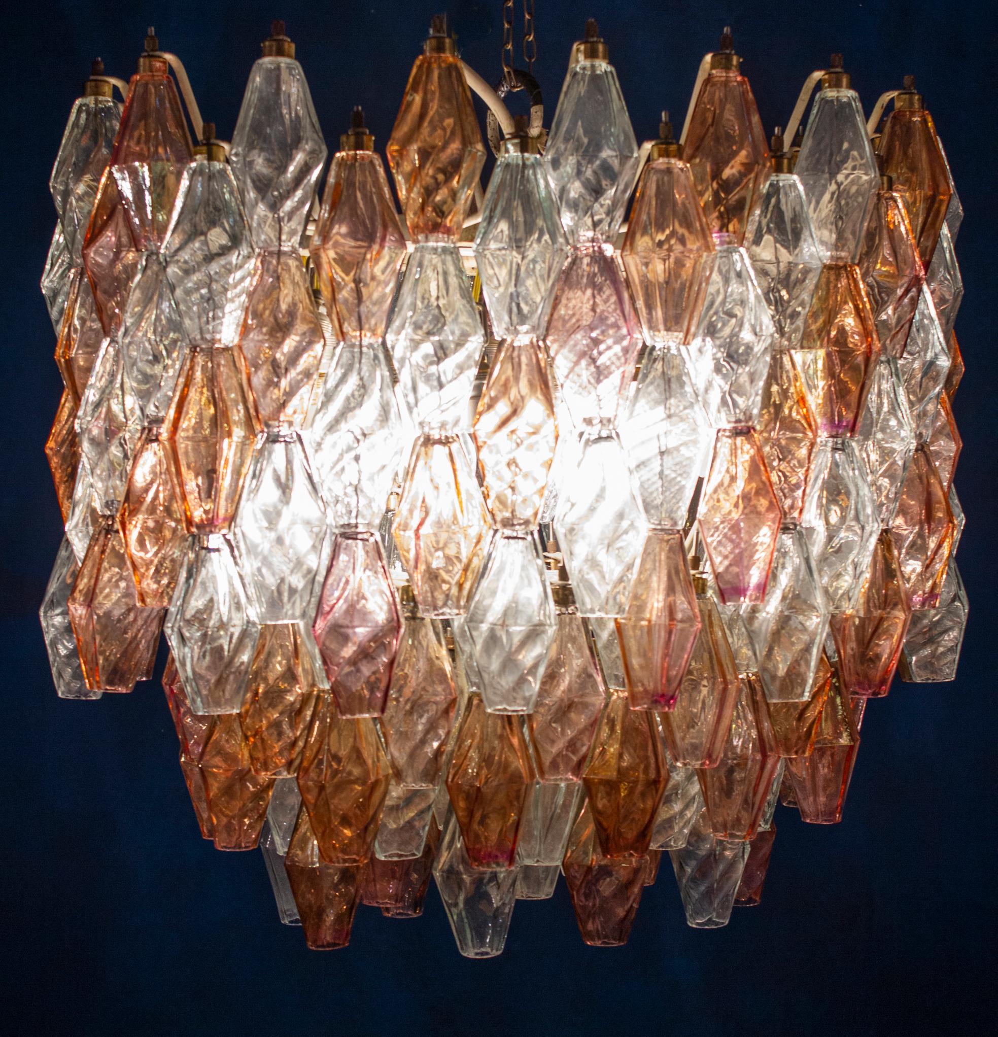 Pink Iridescent and Clear Oval Shaped Poliedri Chandelier, 1955' 4