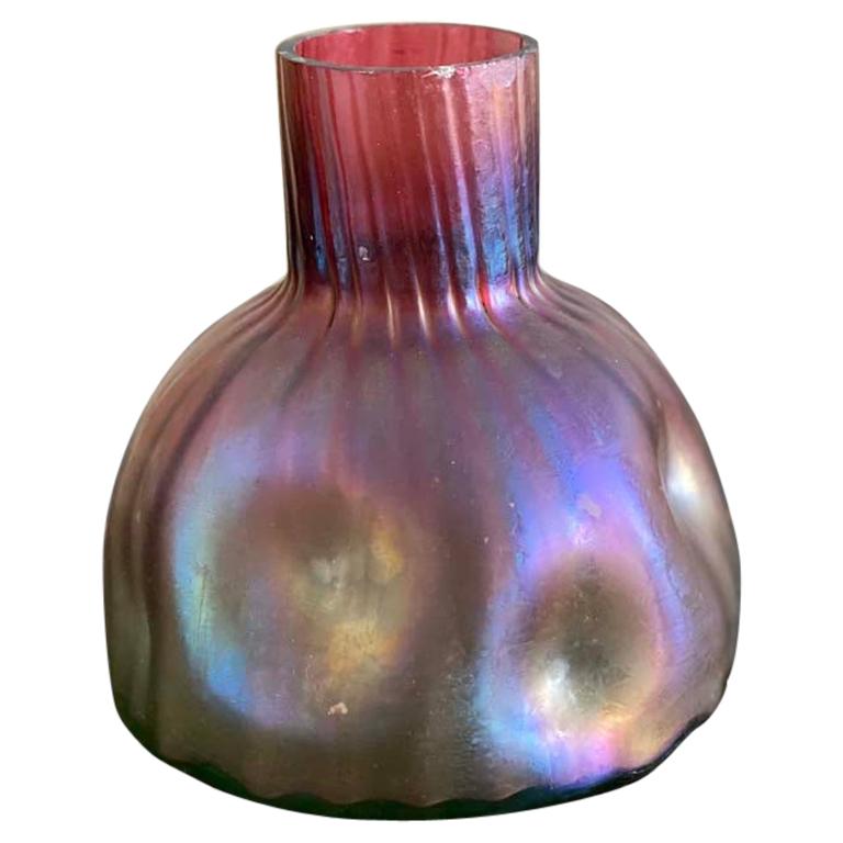 Pink Iridescent Art Nouveau Glass Vase in the Style of Loetz For Sale at  1stDibs