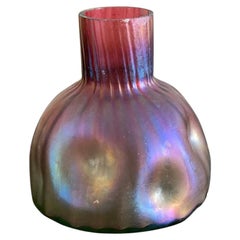 Pink Iridescent Art Nouveau Glass Vase in the Style of Loetz