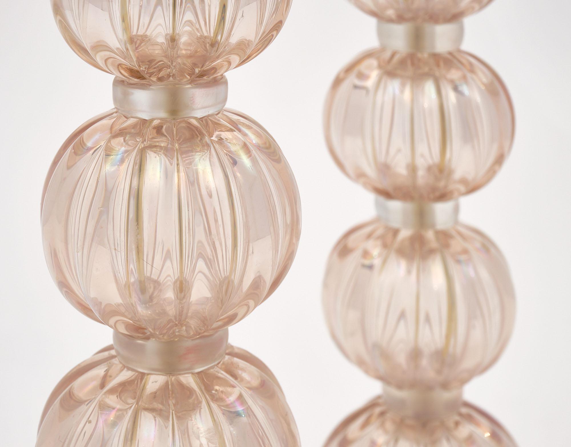 Italian Pink Iridescent Murano Glass Lamps For Sale