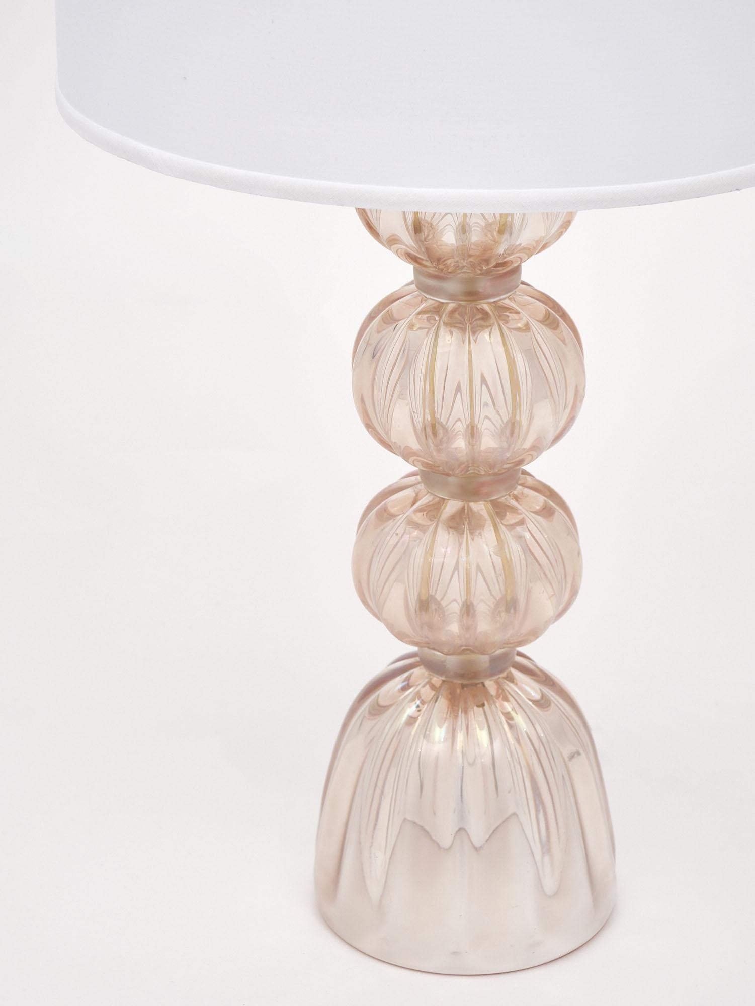 Contemporary Pink Iridescent Murano Glass Lamps For Sale
