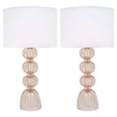 Pink Iridescent Murano Glass Lamps