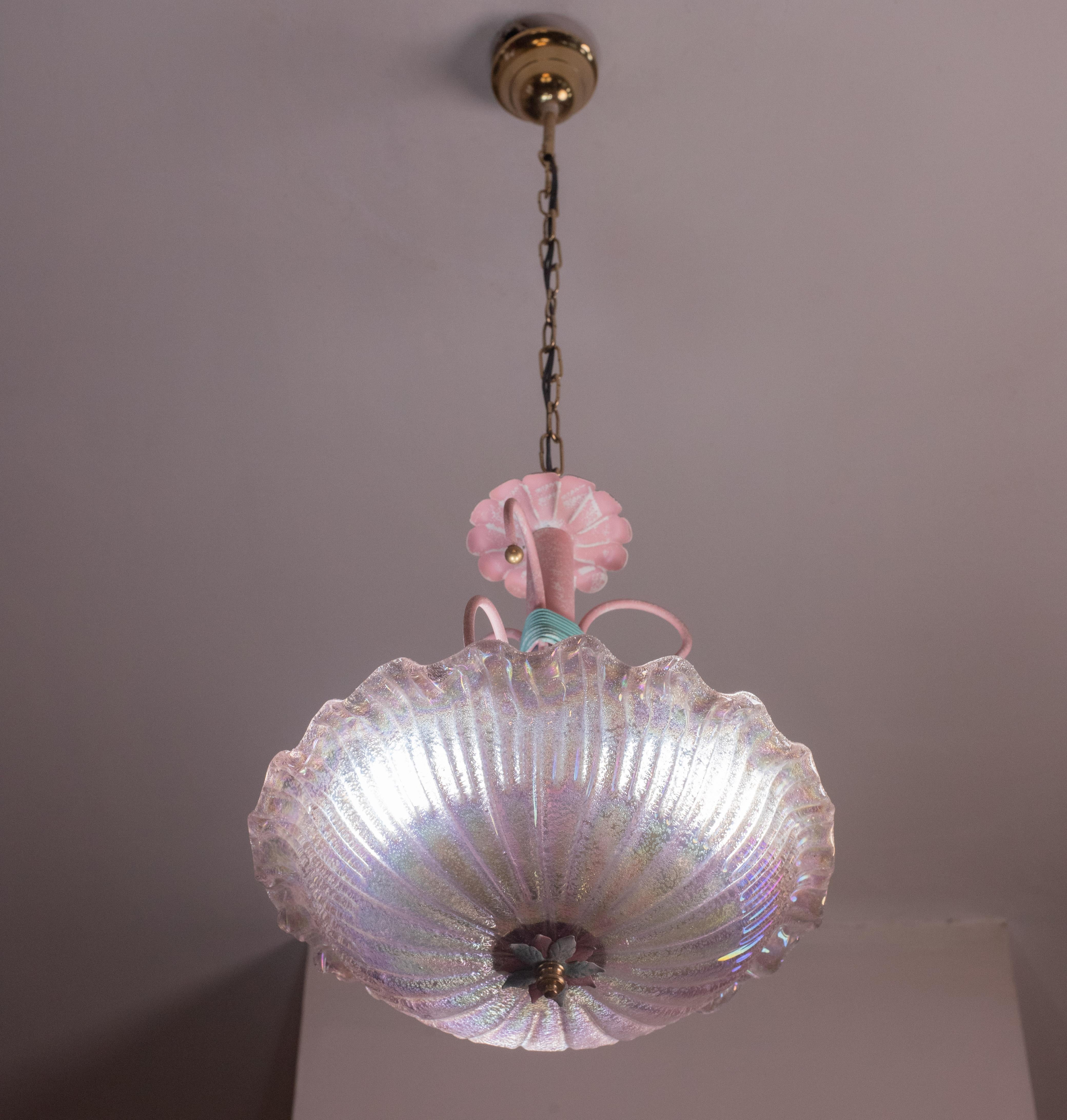 Pink Iridescent Murano Vintage Chandelier, 1970s For Sale 5
