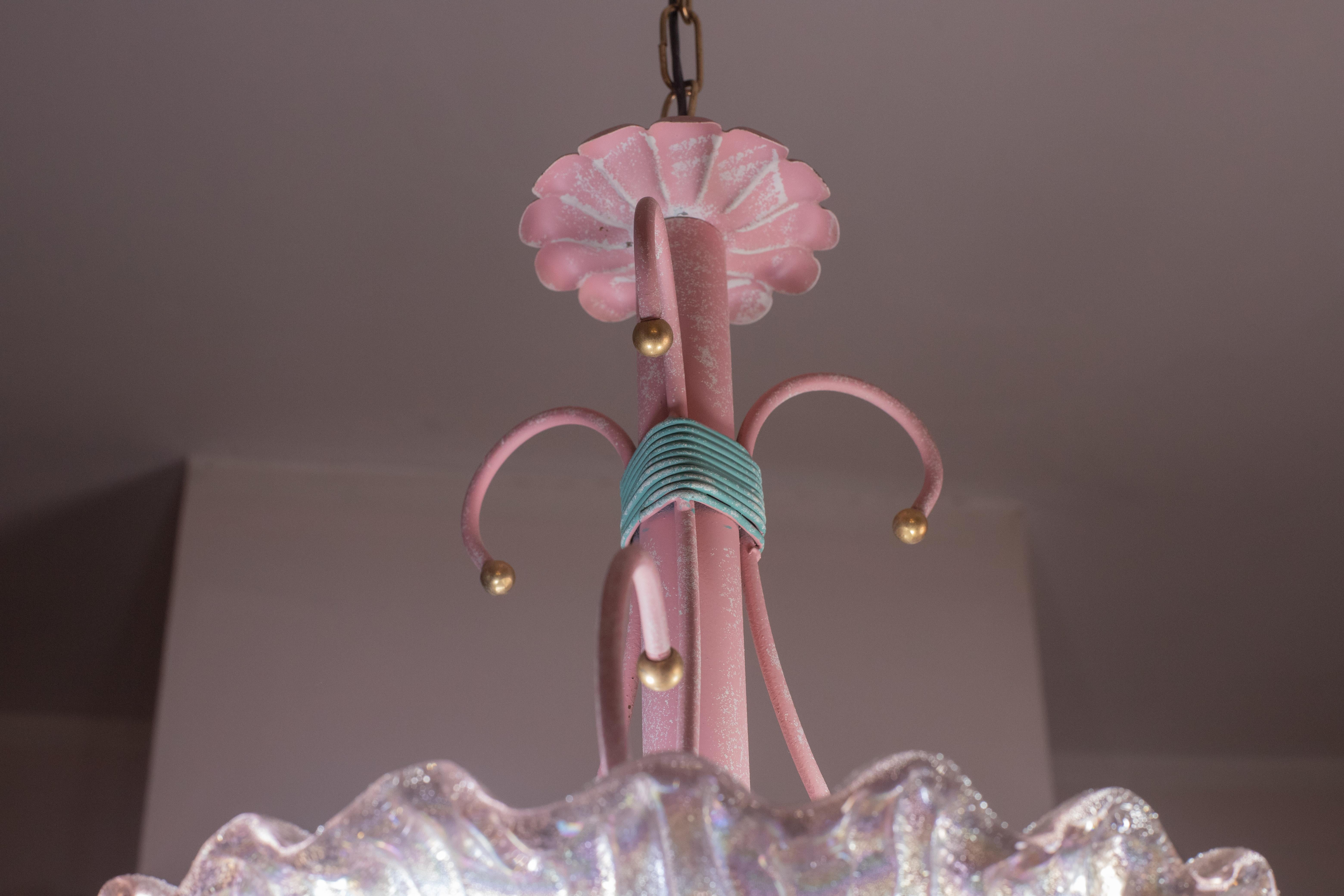 Pink Iridescent Murano Vintage Chandelier, 1970s For Sale 6
