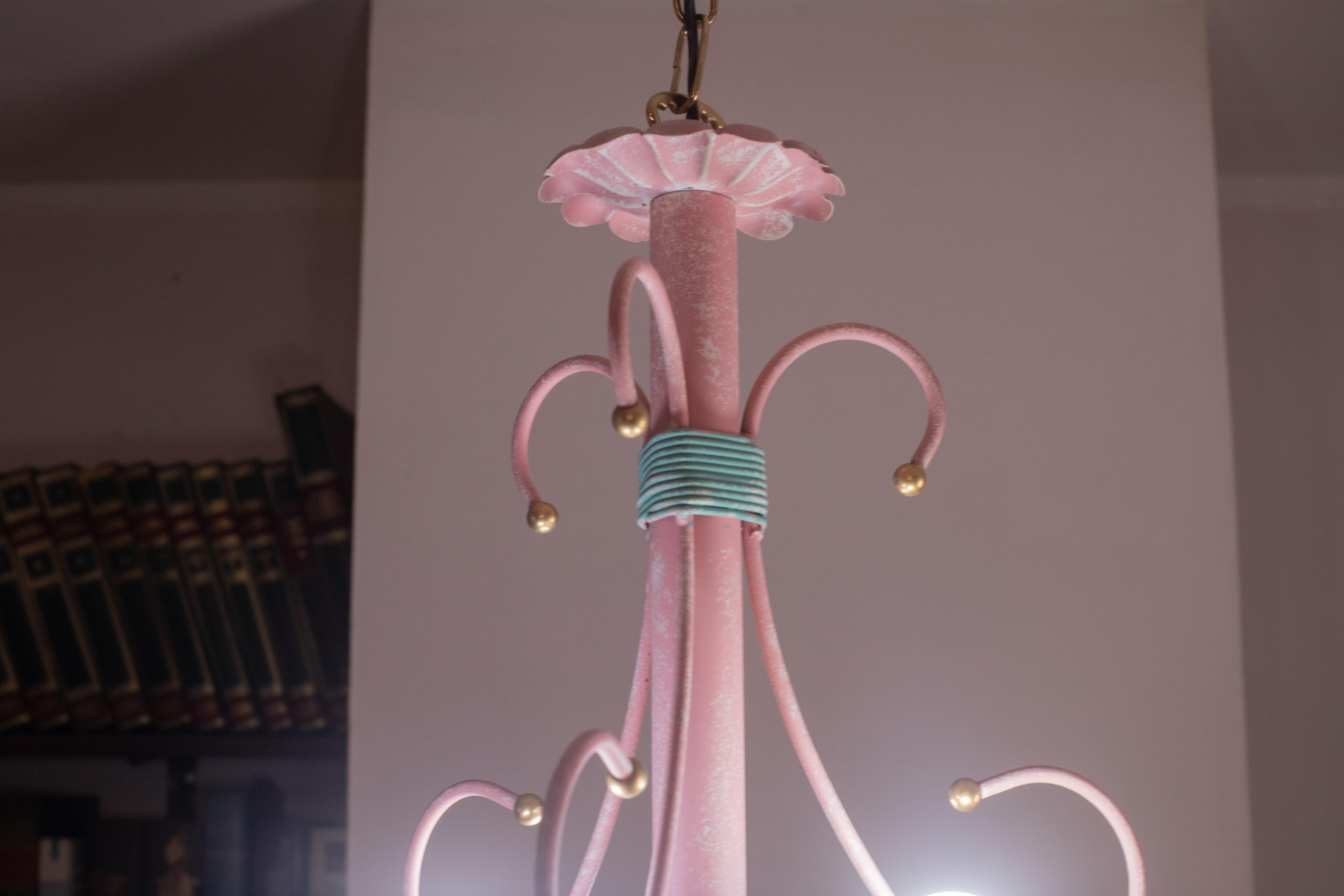 Pink Iridescent Murano Vintage Chandelier, 1970s For Sale 7