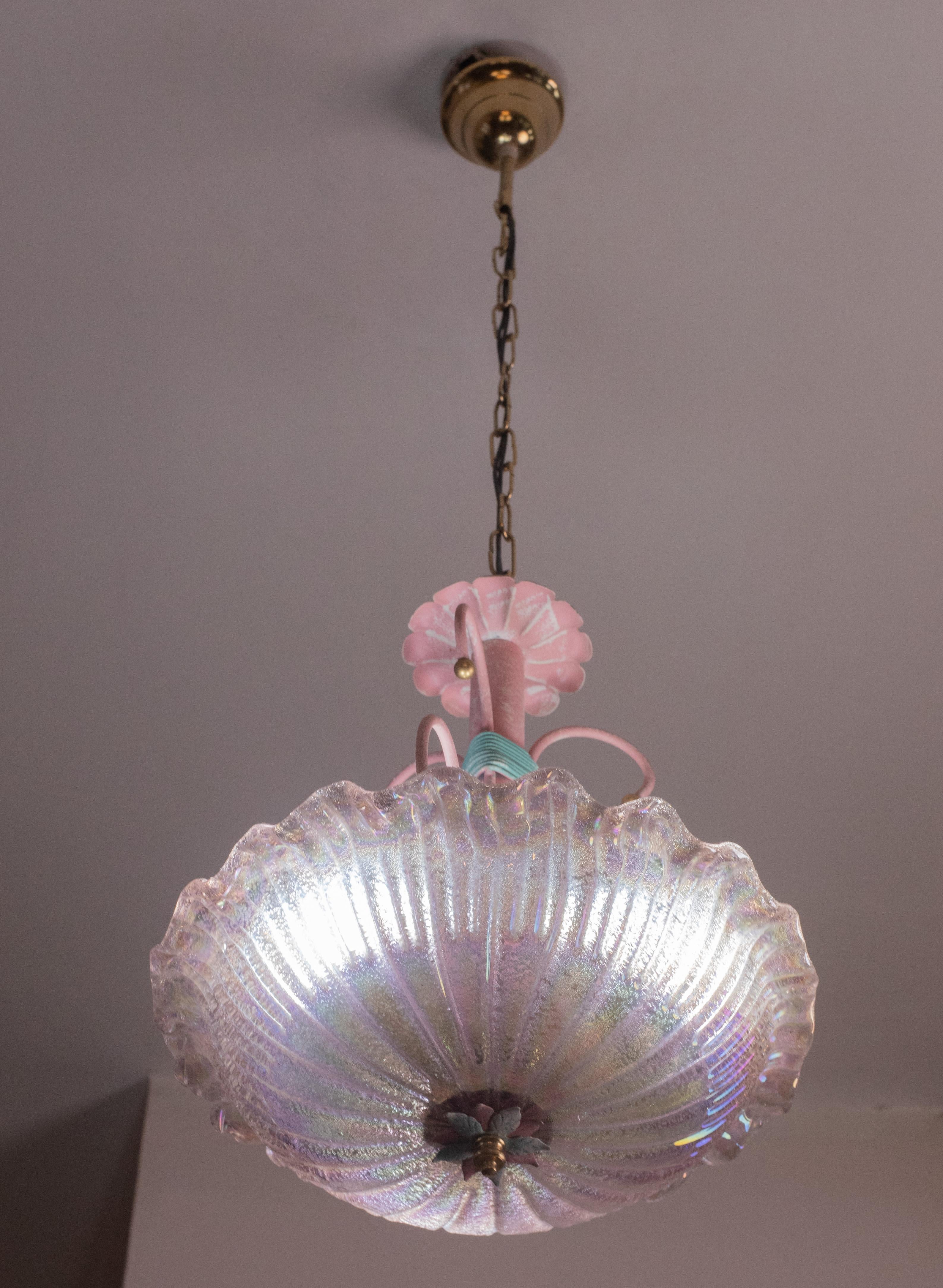 Pink Iridescent Murano Vintage Chandelier, 1970s For Sale 3