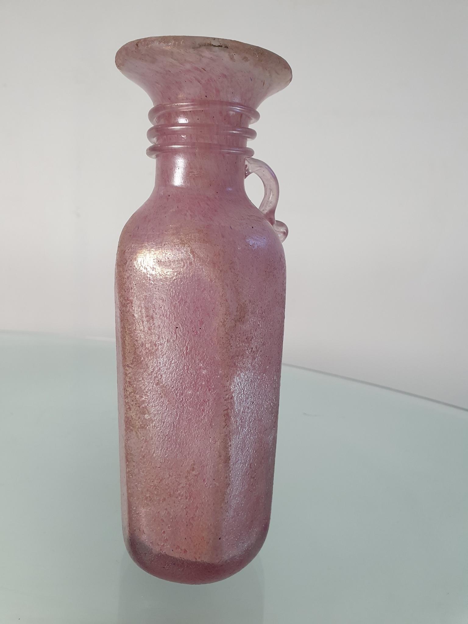 Murano Glass Pink Iridescent Scavo Vase Seguso, Italy For Sale