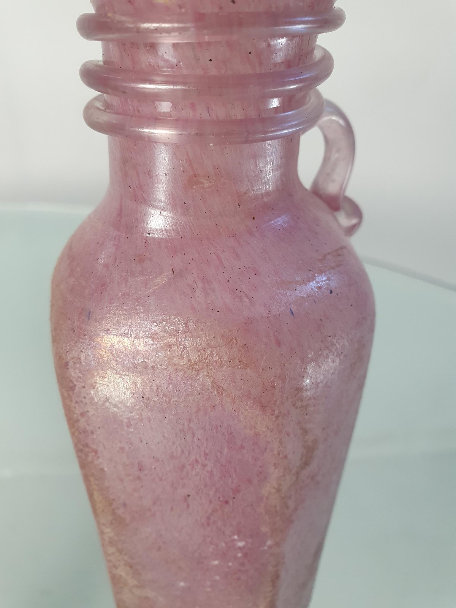 Pink Iridescent Scavo Vase Seguso, Italy For Sale 1