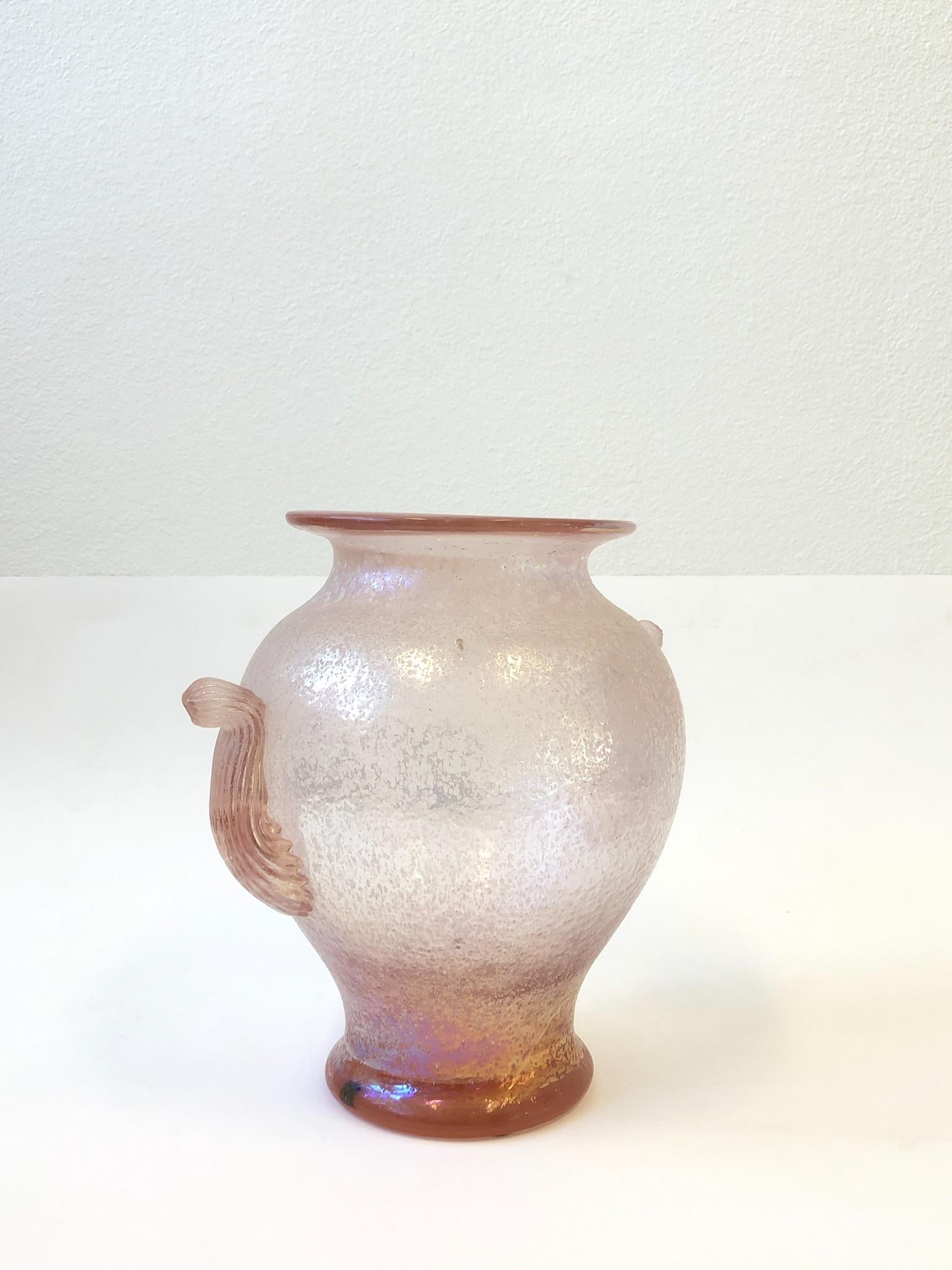 Modern Pink Italian Scavo Murano Glass Vase by Seguso