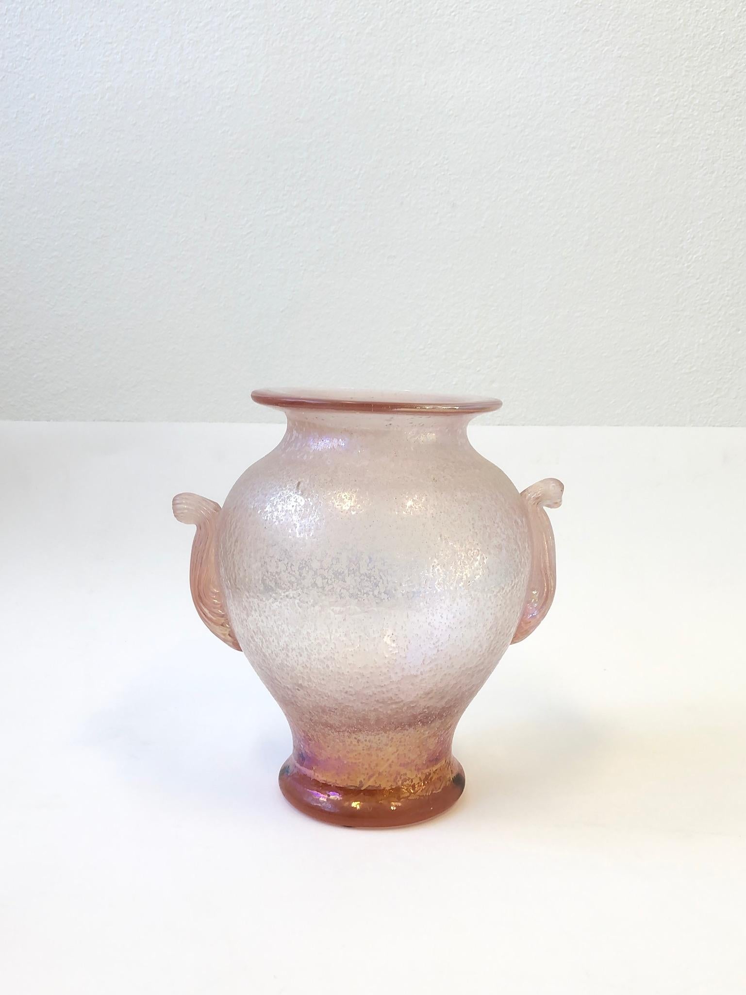 Pink Italian Scavo Murano Glass Vase by Seguso In Excellent Condition In Palm Springs, CA