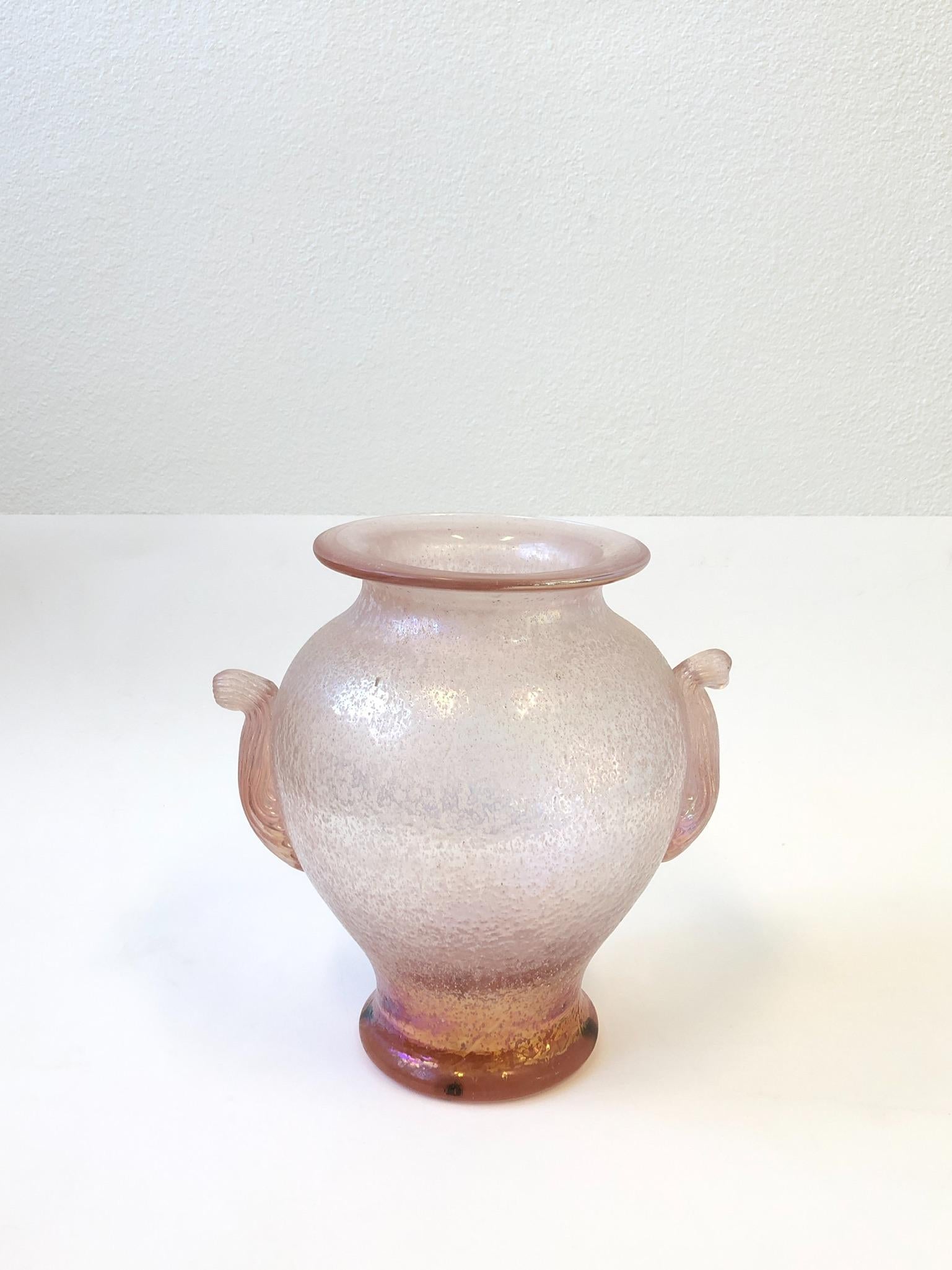 Late 20th Century Pink Italian Scavo Murano Glass Vase by Seguso