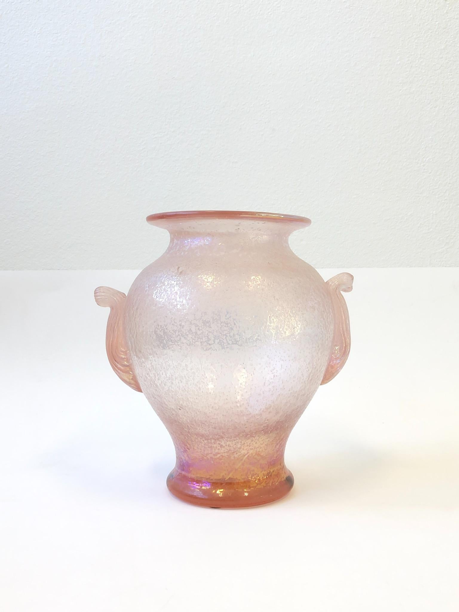 Pink Italian Scavo Murano Glass Vase by Seguso 4