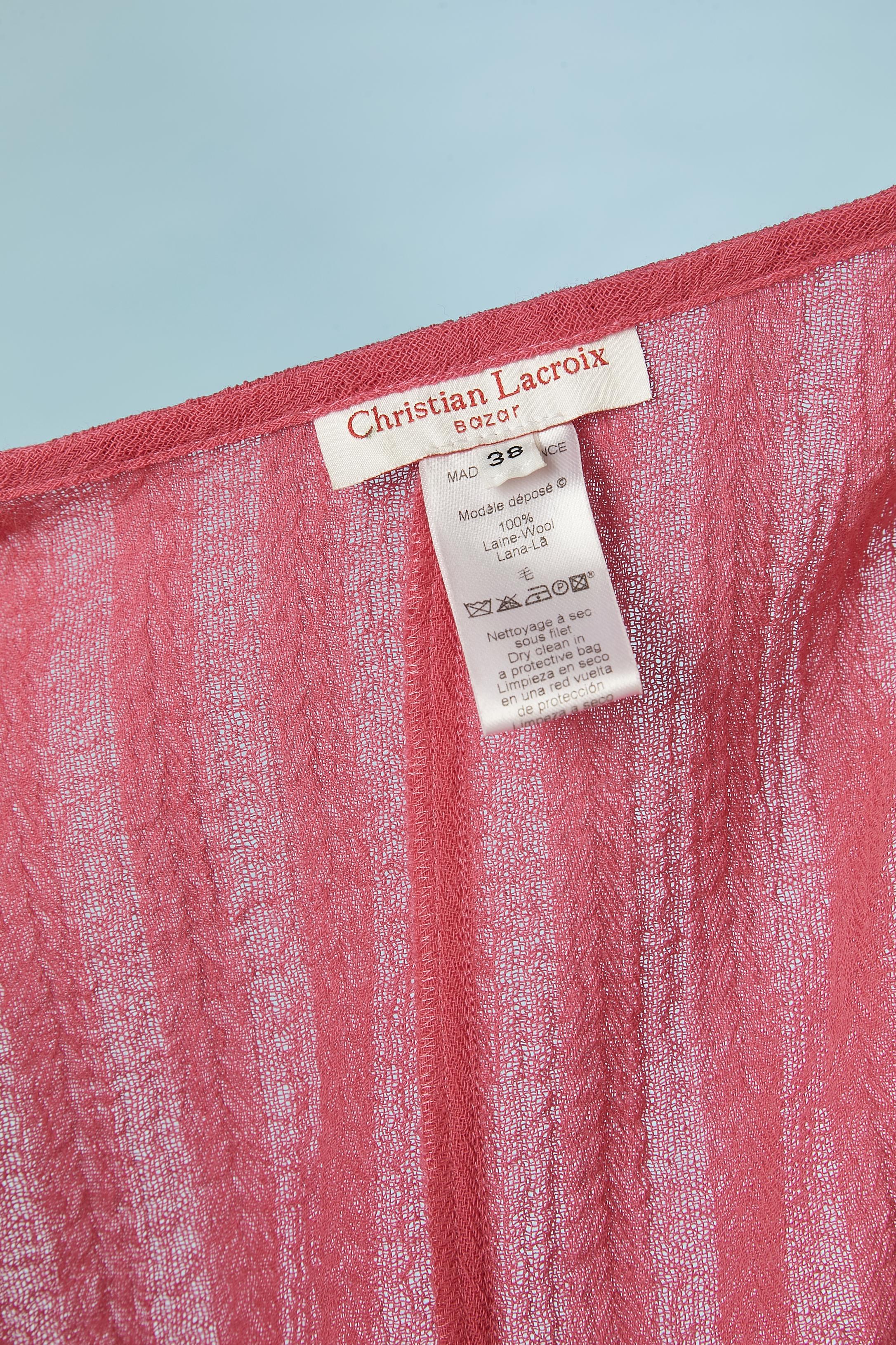 Pink jacket and skirt in thin wool with ruffles  Christian Lacroix BAZAR For Sale 3