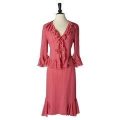 Pink jacket and skirt in thin wool with ruffles  Christian Lacroix BAZAR