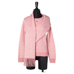 Pink jacquard cashmere sweater with attached scarf Chanel 