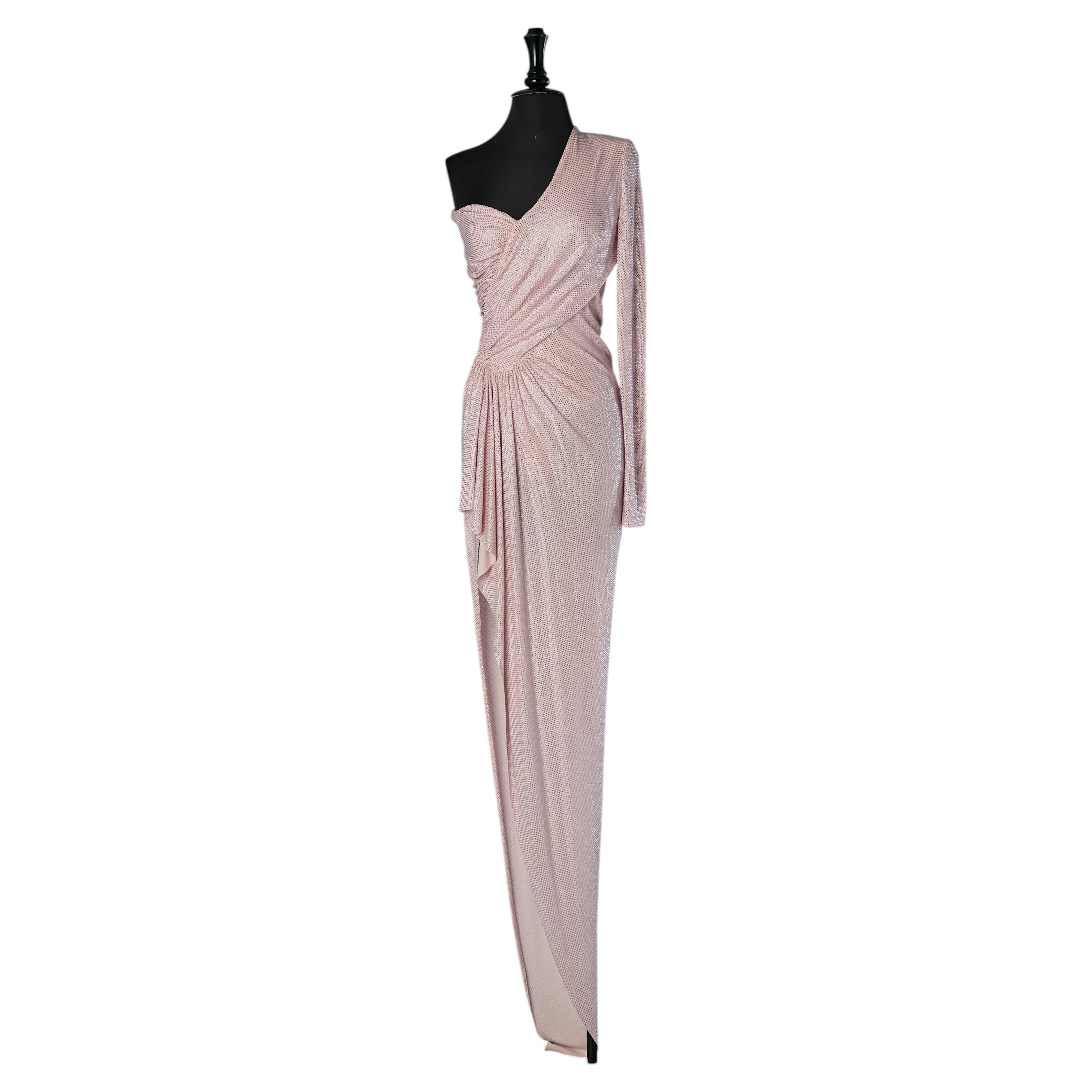 Pink jersey crystalized one shoulder evening dress ALEXANDRE VAUTHIER For Sale