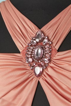 Pink jersey draped cocktail dress with rhinestone embellishment BLUMARINE