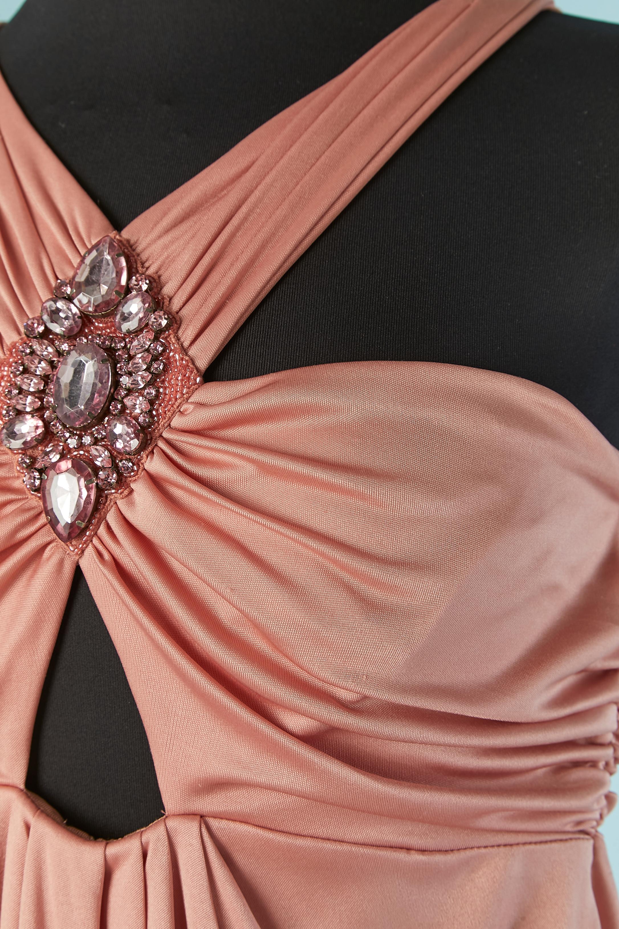 Vestido de cóctel drapeado de punto rosa con adorno de pedrería BLUMARINE Marrón en venta