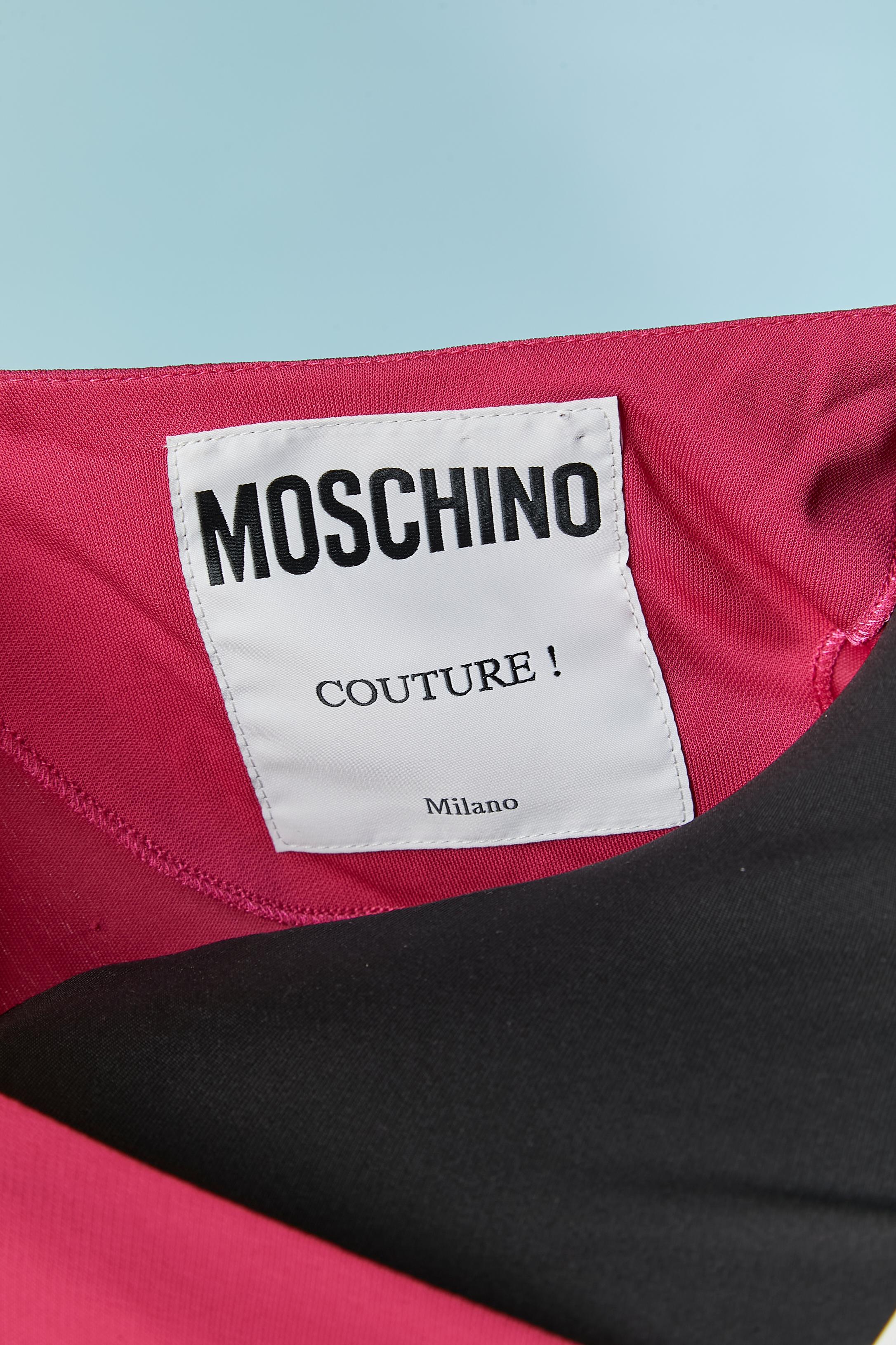 Pink jersey wrapped dress with black vinyl details MOSCHINO COUTURE For Sale 3