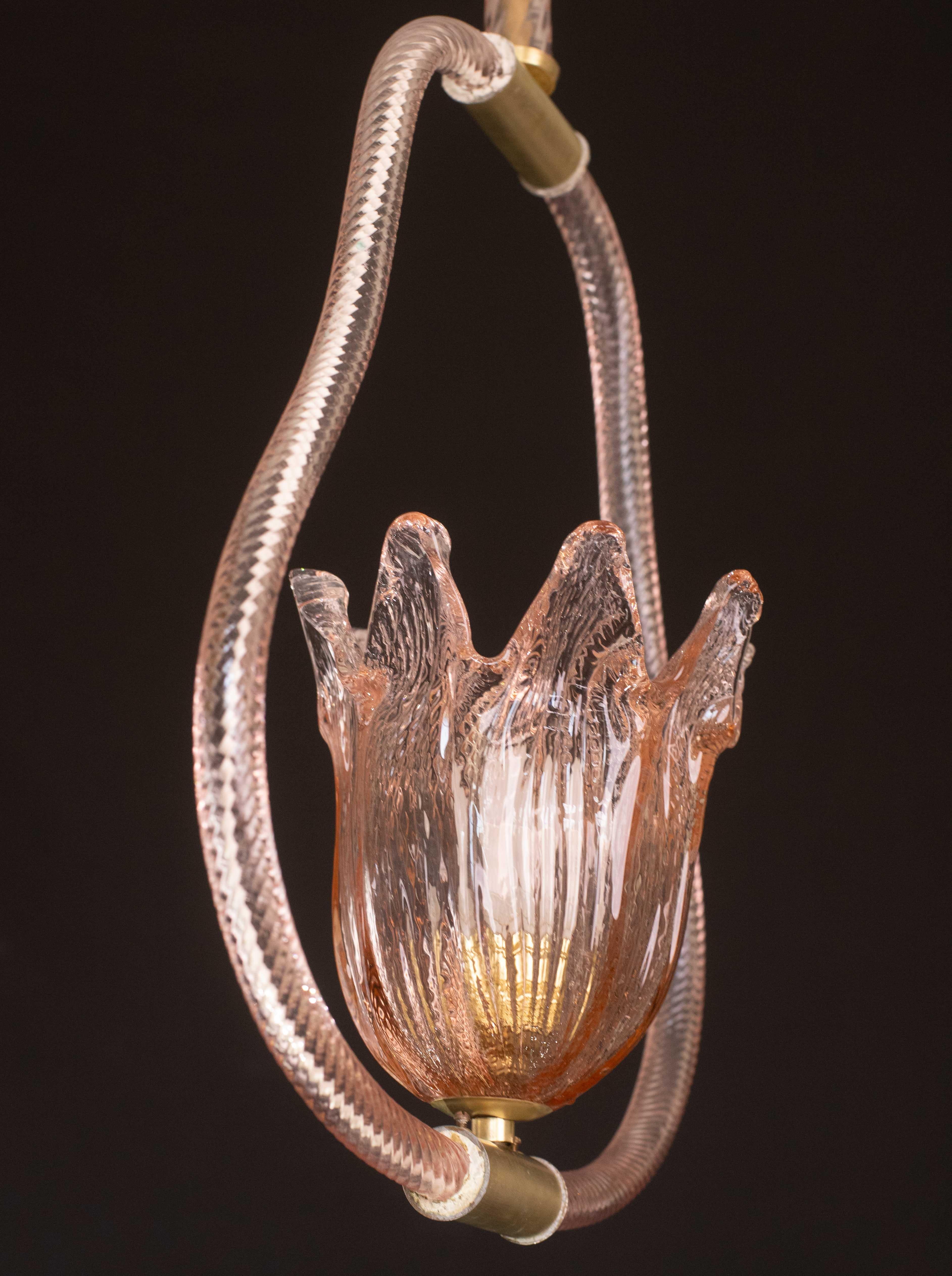 Lustre en verre de Murano de couleur rose par Barovier e Toso, années 1950 en vente 6