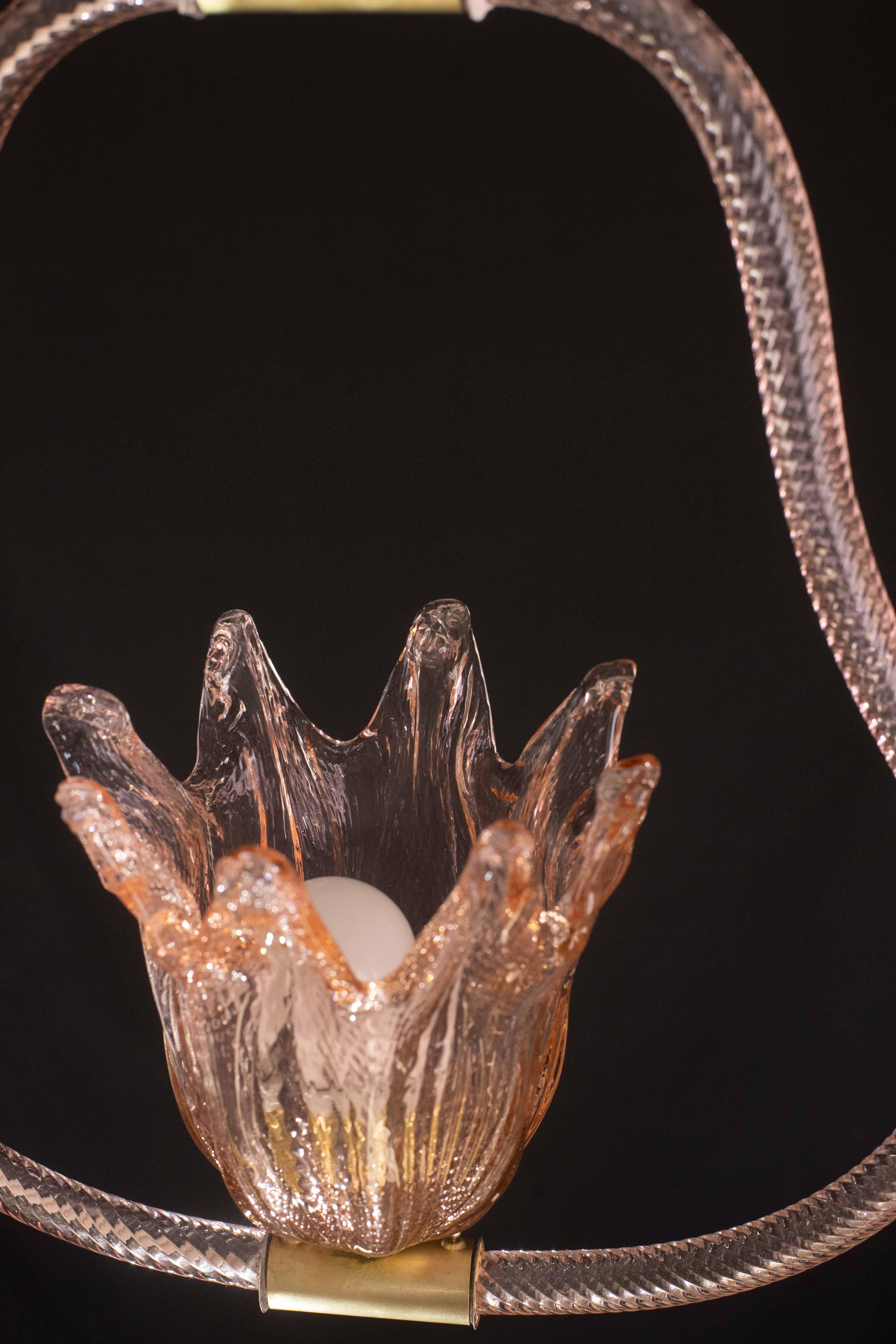 Lustre en verre de Murano de couleur rose par Barovier e Toso, années 1950 Bon état - En vente à Roma, IT